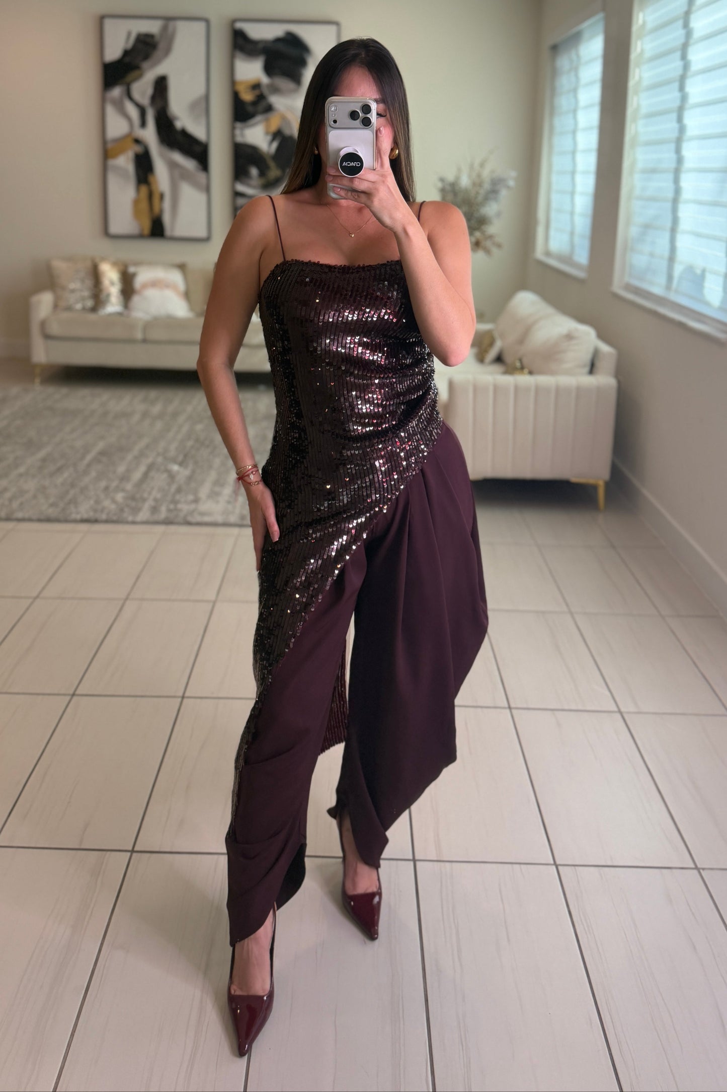 Midnight Glitz Sequin Burgundy Top