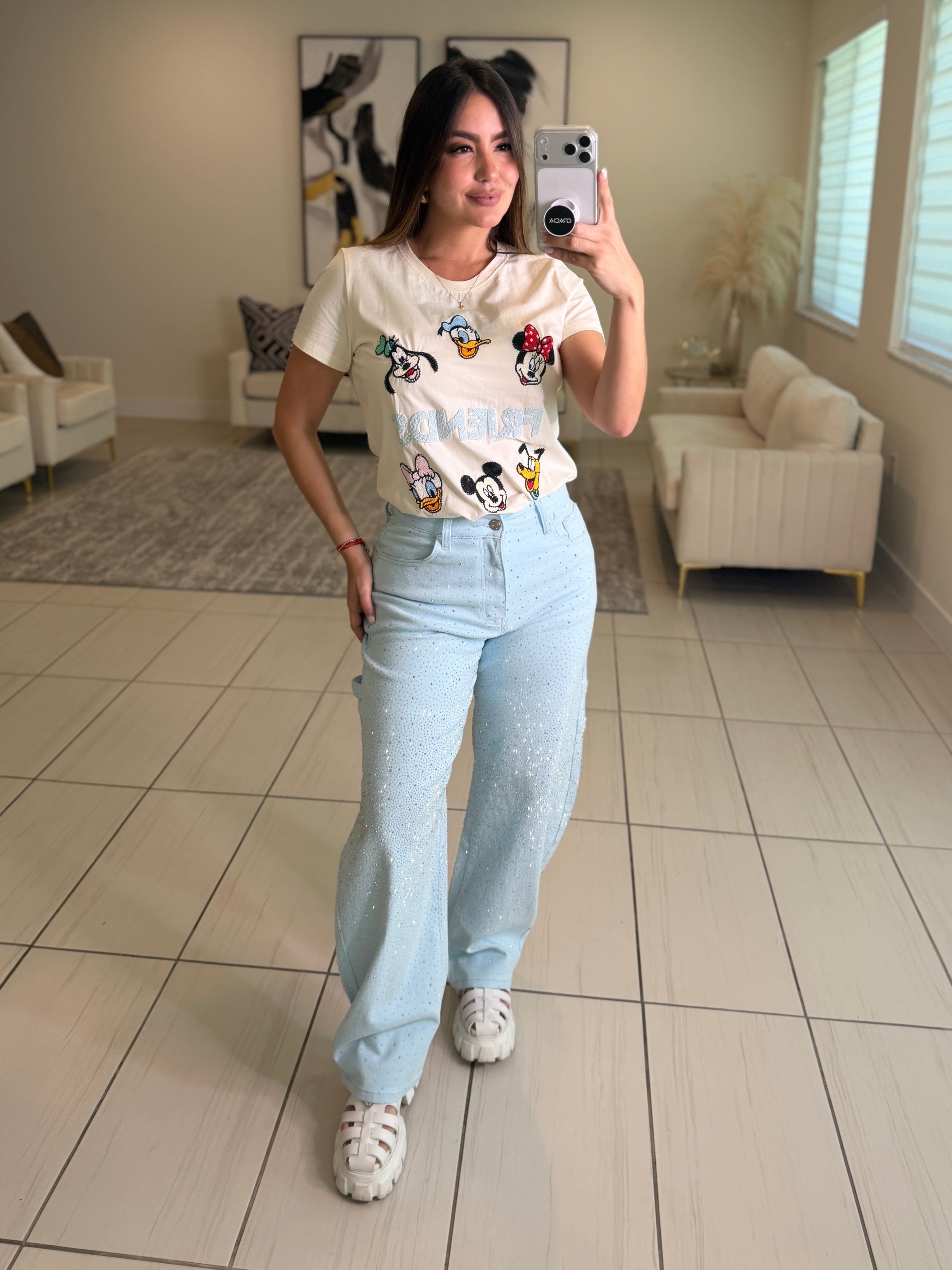 Illusion Rhinestones Blue Barrel Pants