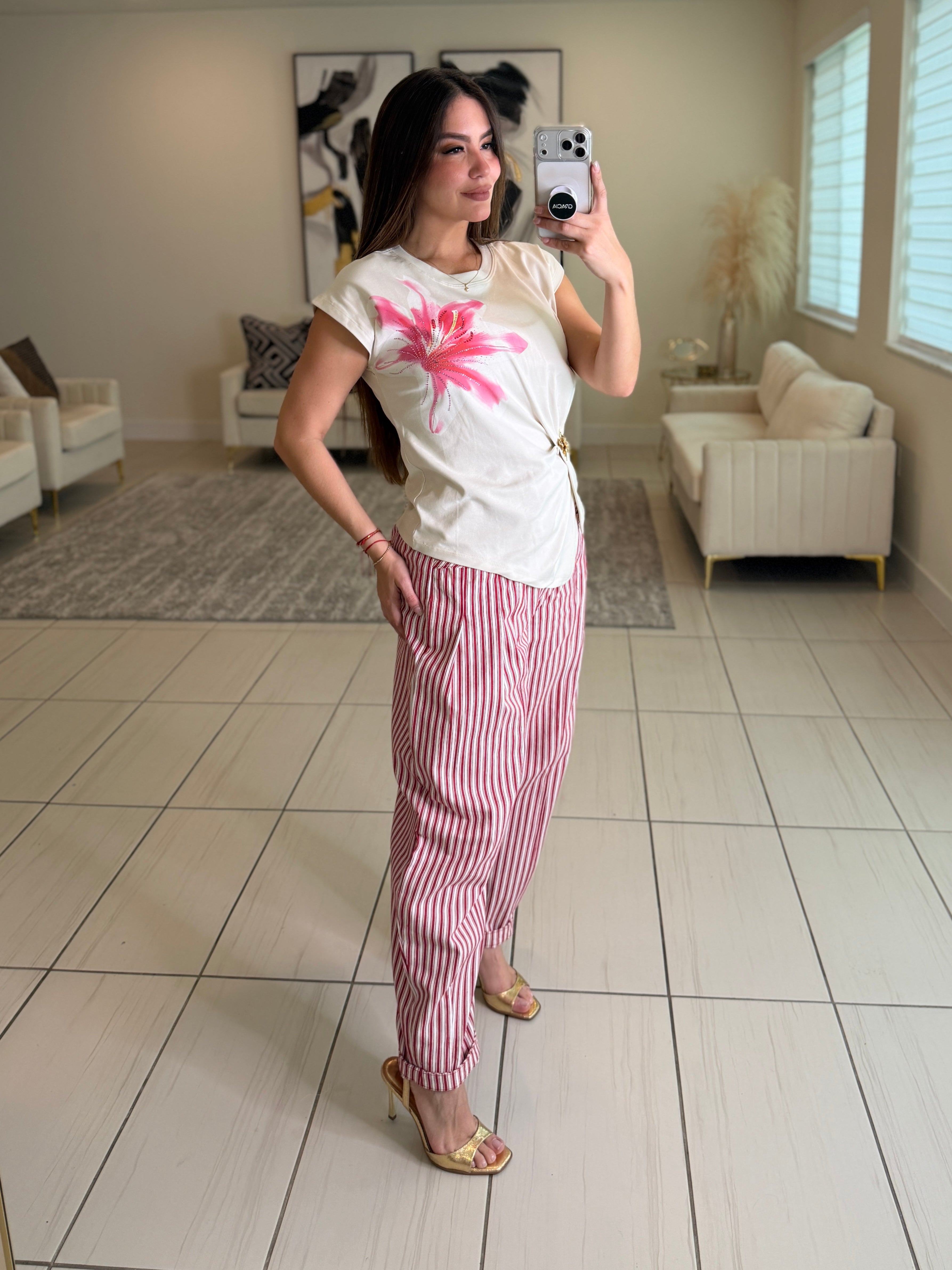 Dainty Stripes Red and White Barrel Pants