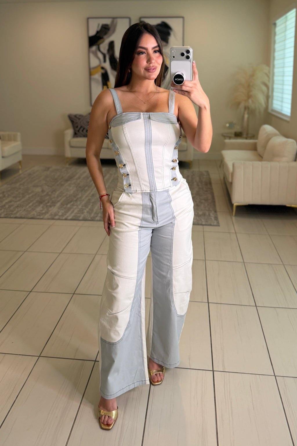 Radiant Muse White and Blue Pant Set