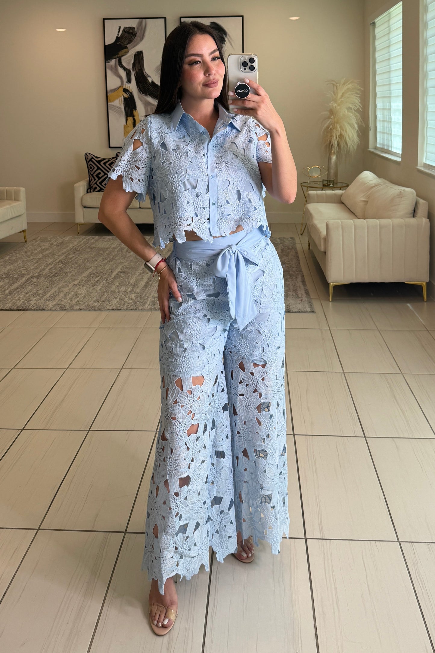 Bloom Crochet Blue Pant Set