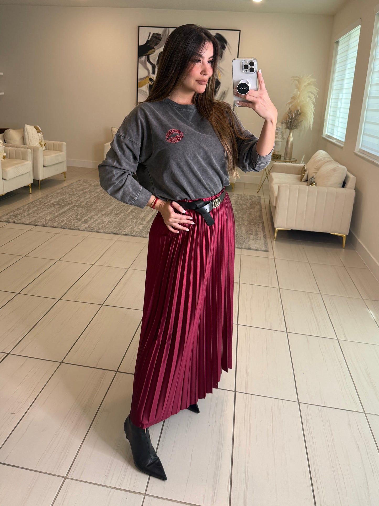 Adorable Affair Red Wine Maxi Skirt