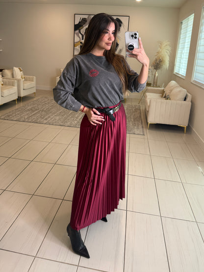 Adorable Affair Red Wine Maxi Skirt