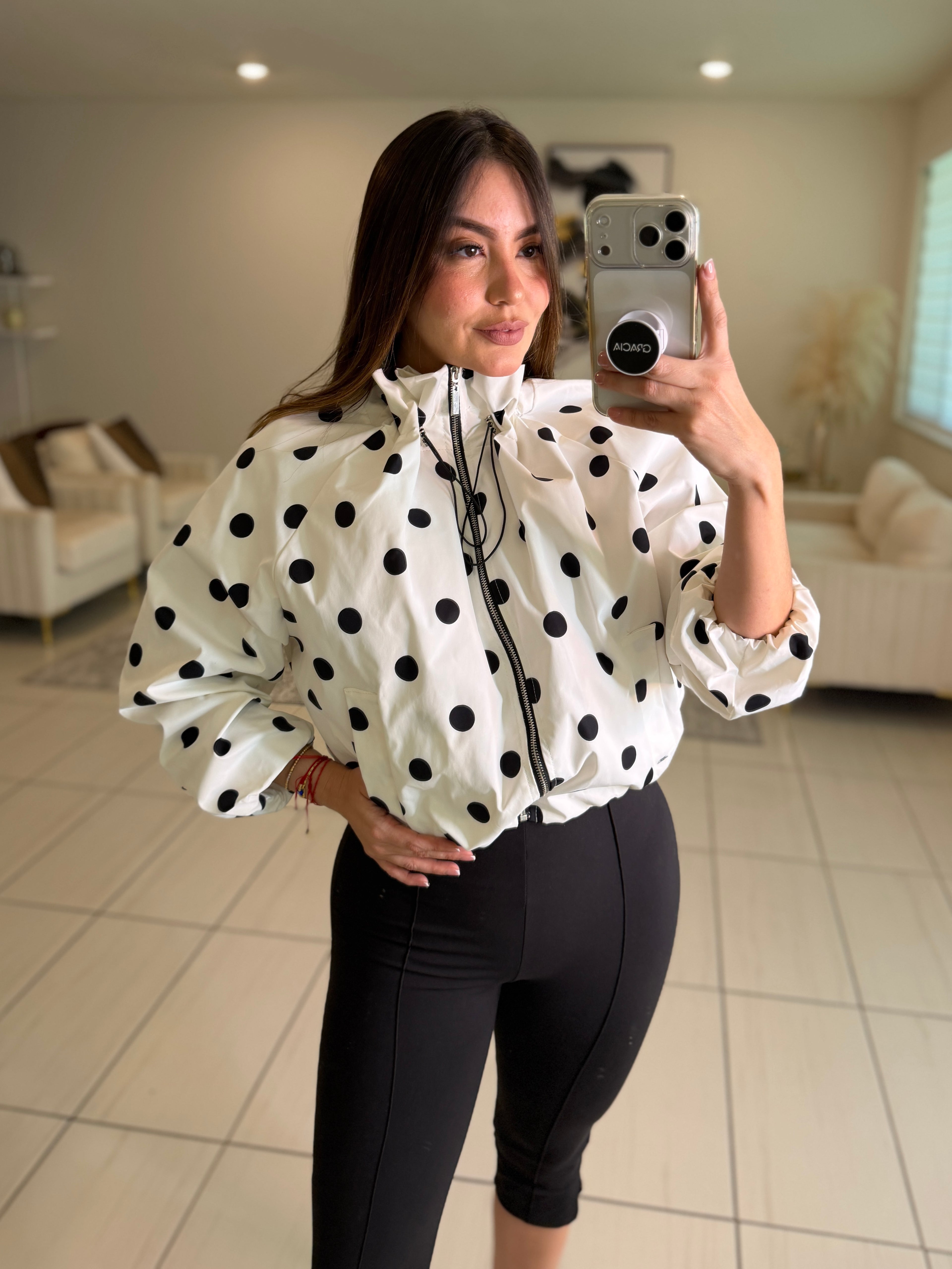 Polka Muse White Bomber Jacket