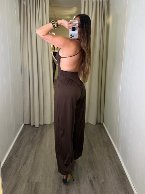Effortless Essence Ruched Brown Jumpsuit