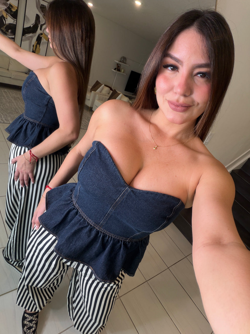 Sweet Peplum Dark Denim Top