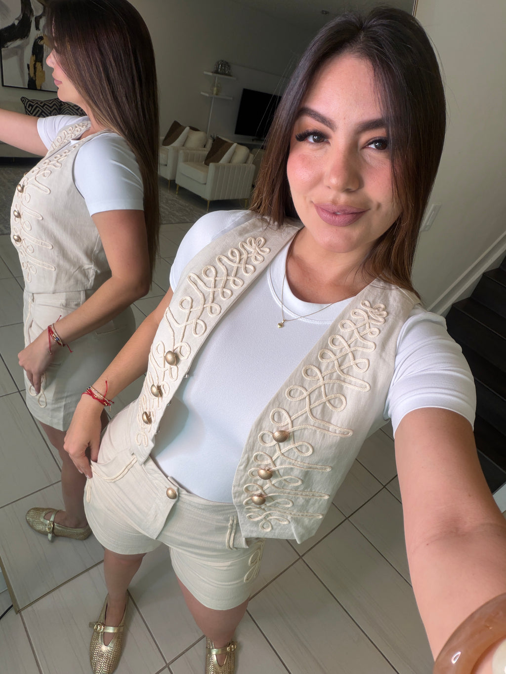 Napoleon Vibes Beige Shorts Set