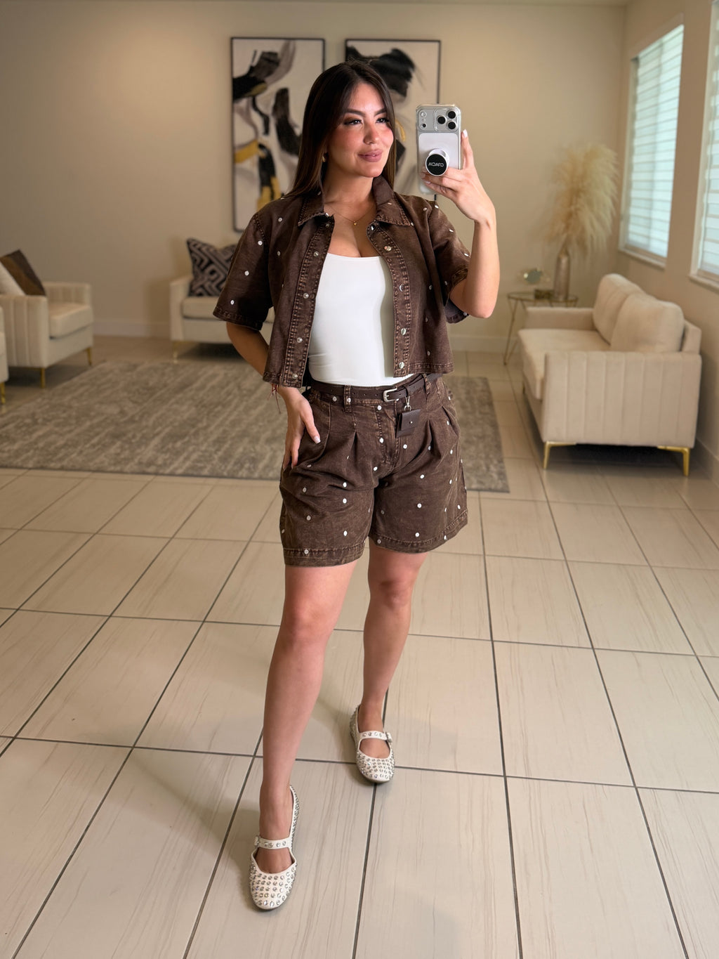 Poetic Dots Brown Short Set