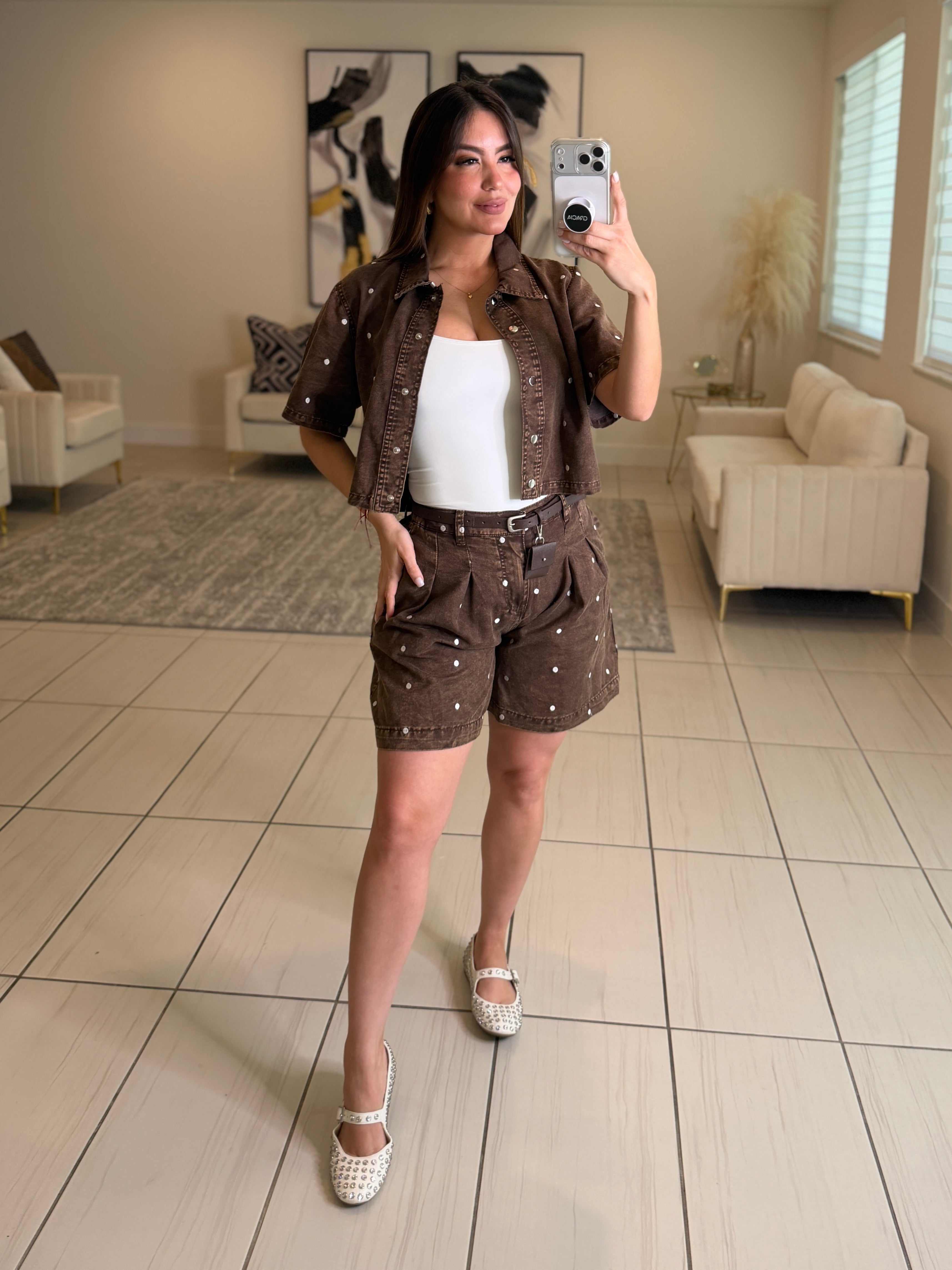 Poetic Dots Brown Short Set