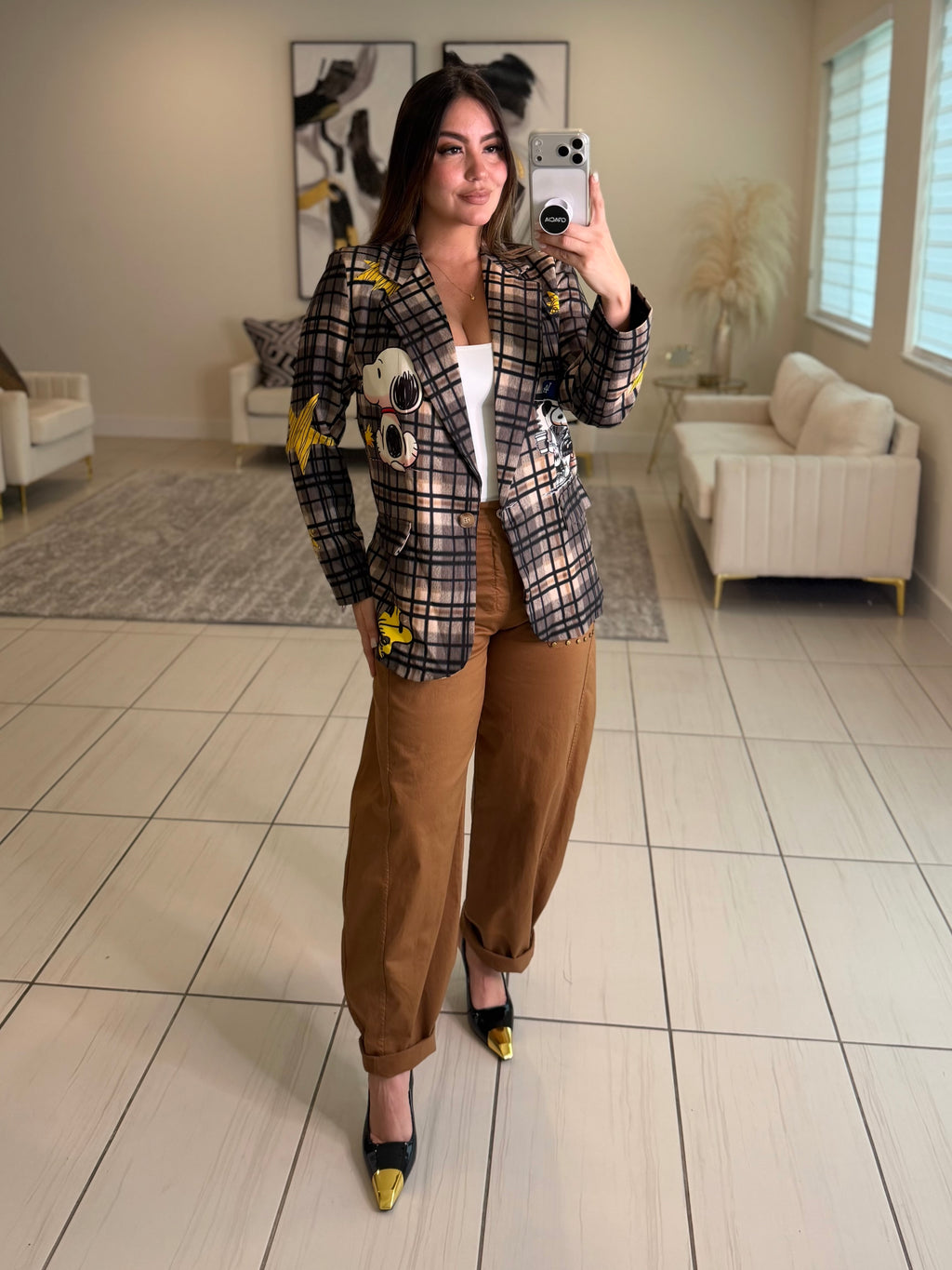 Chic Plaid Art Brown Blazer