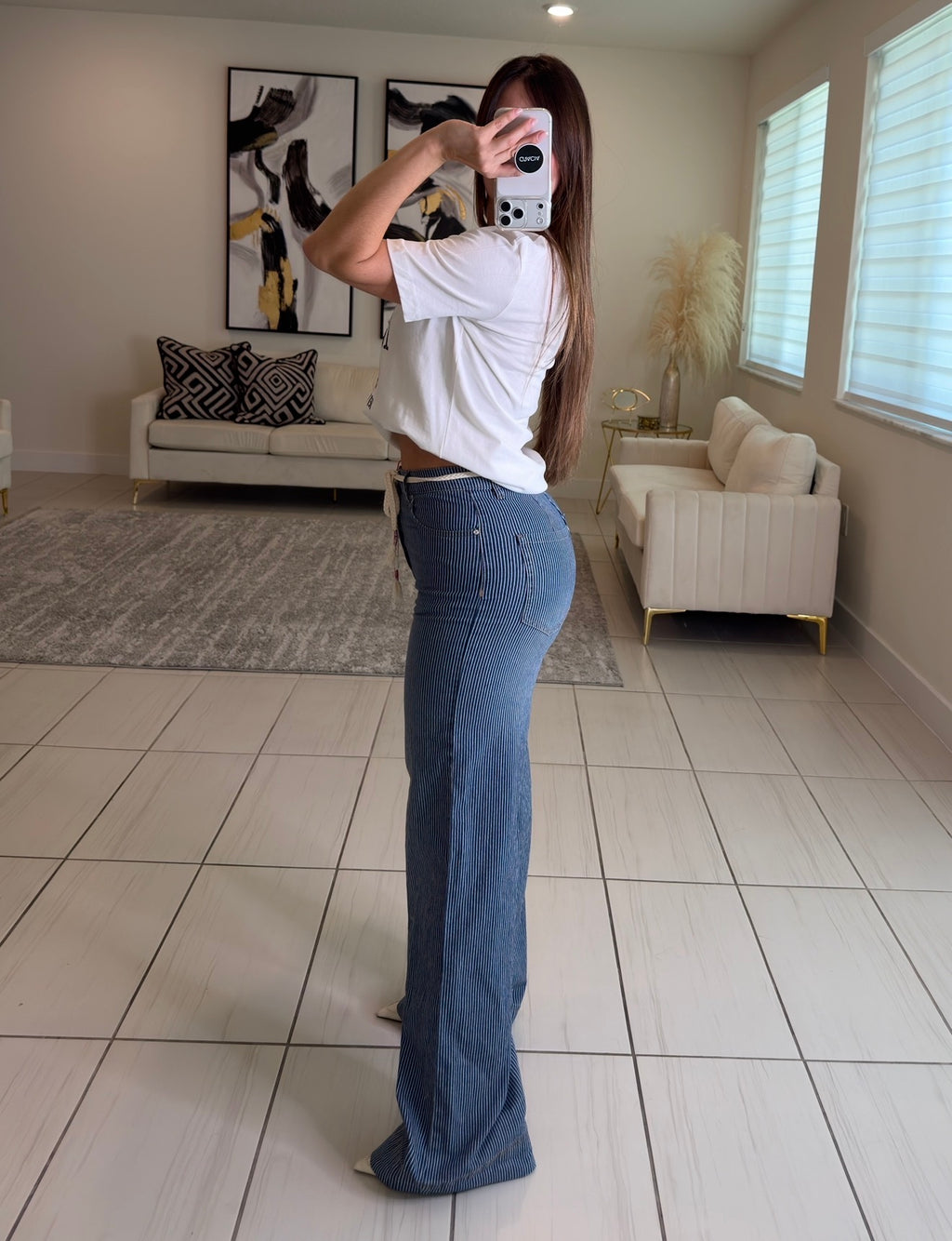 Power Lines Stripes Denim Pants