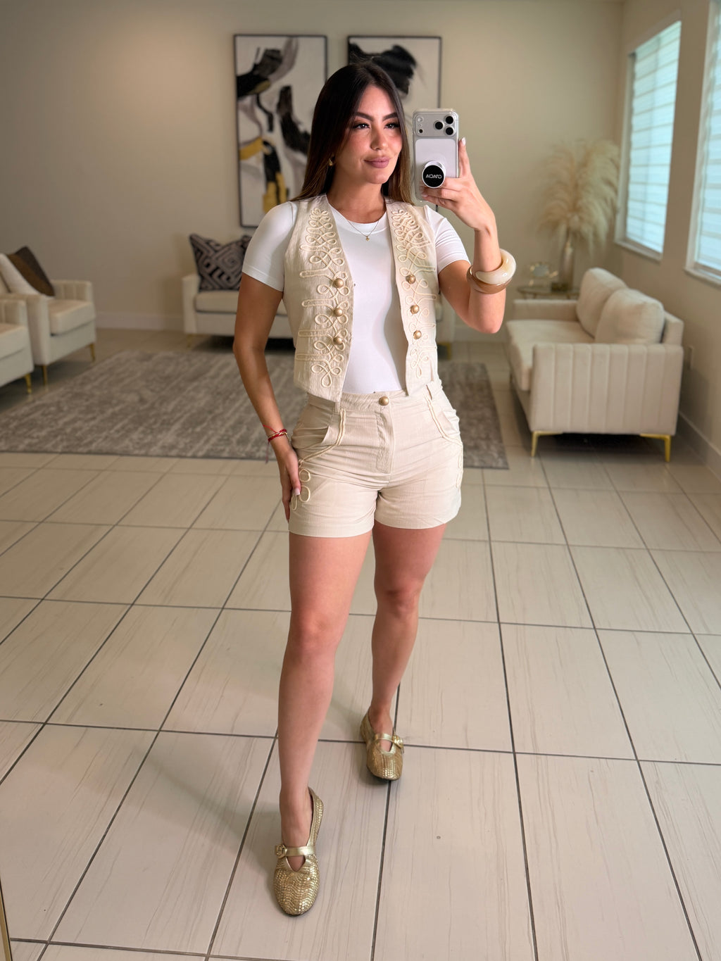 Napoleon Vibes Beige Shorts Set