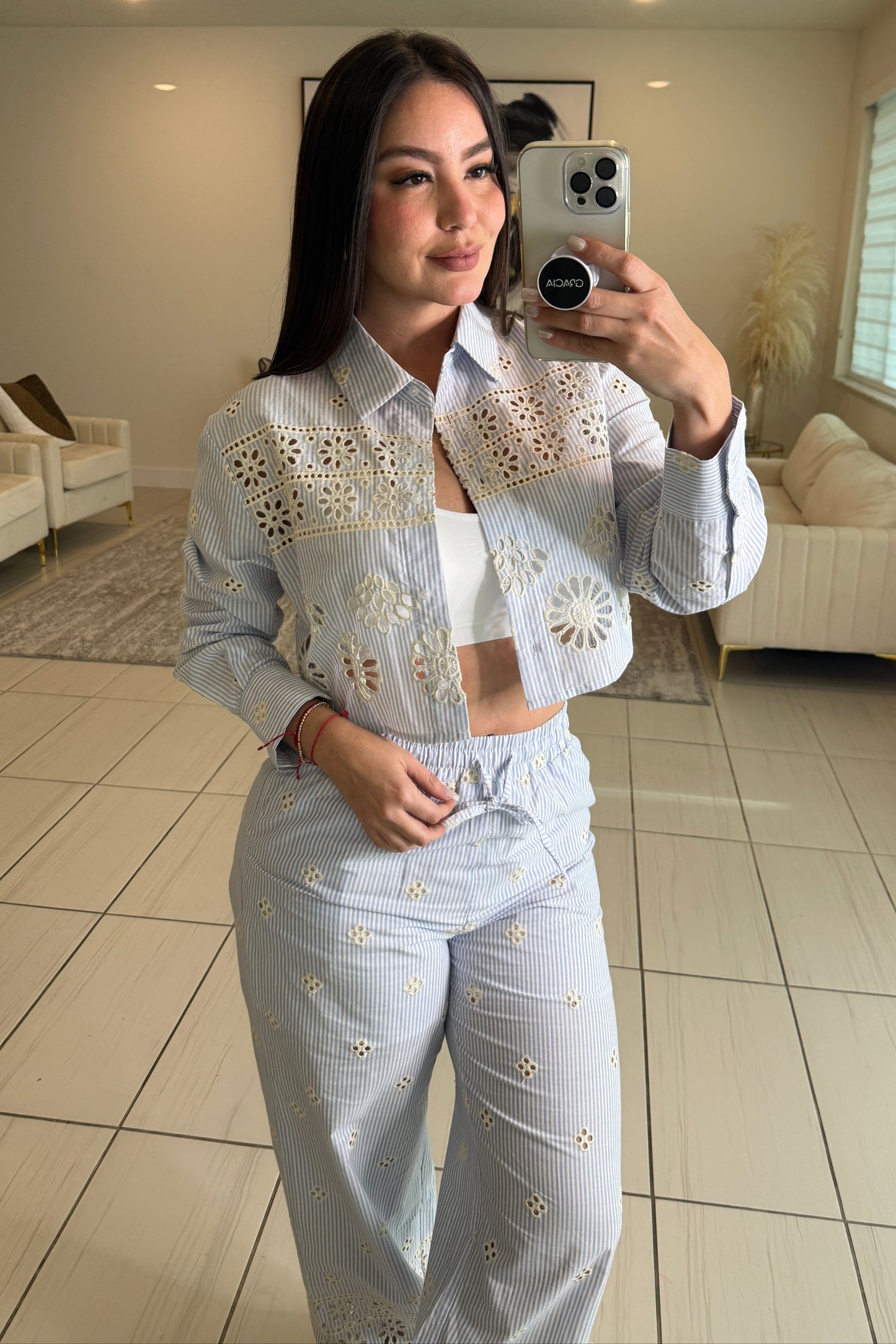 Sundown Ease Stripes Blue Pant Set