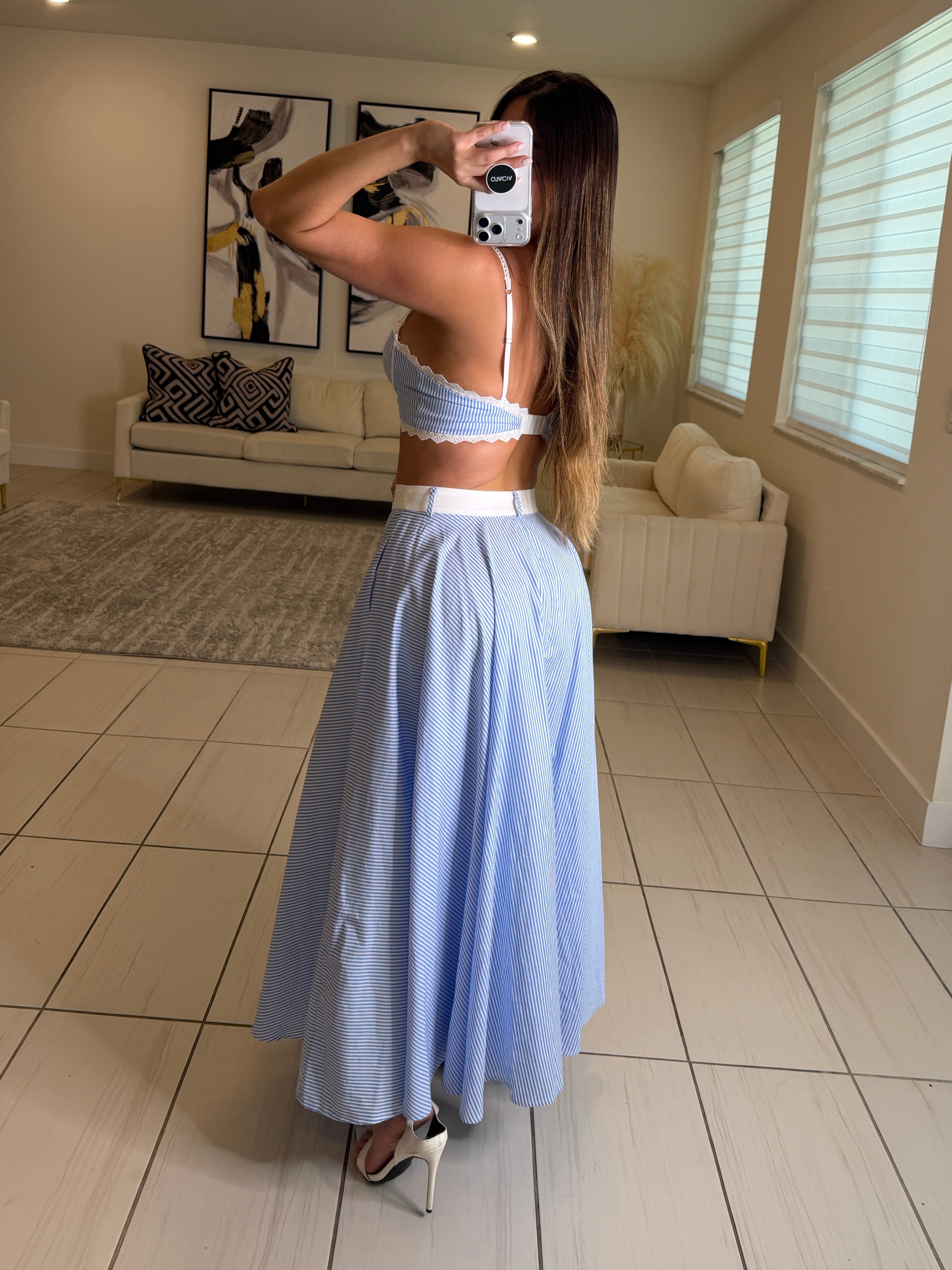 Radiant Stripes Blue Skirt Set
