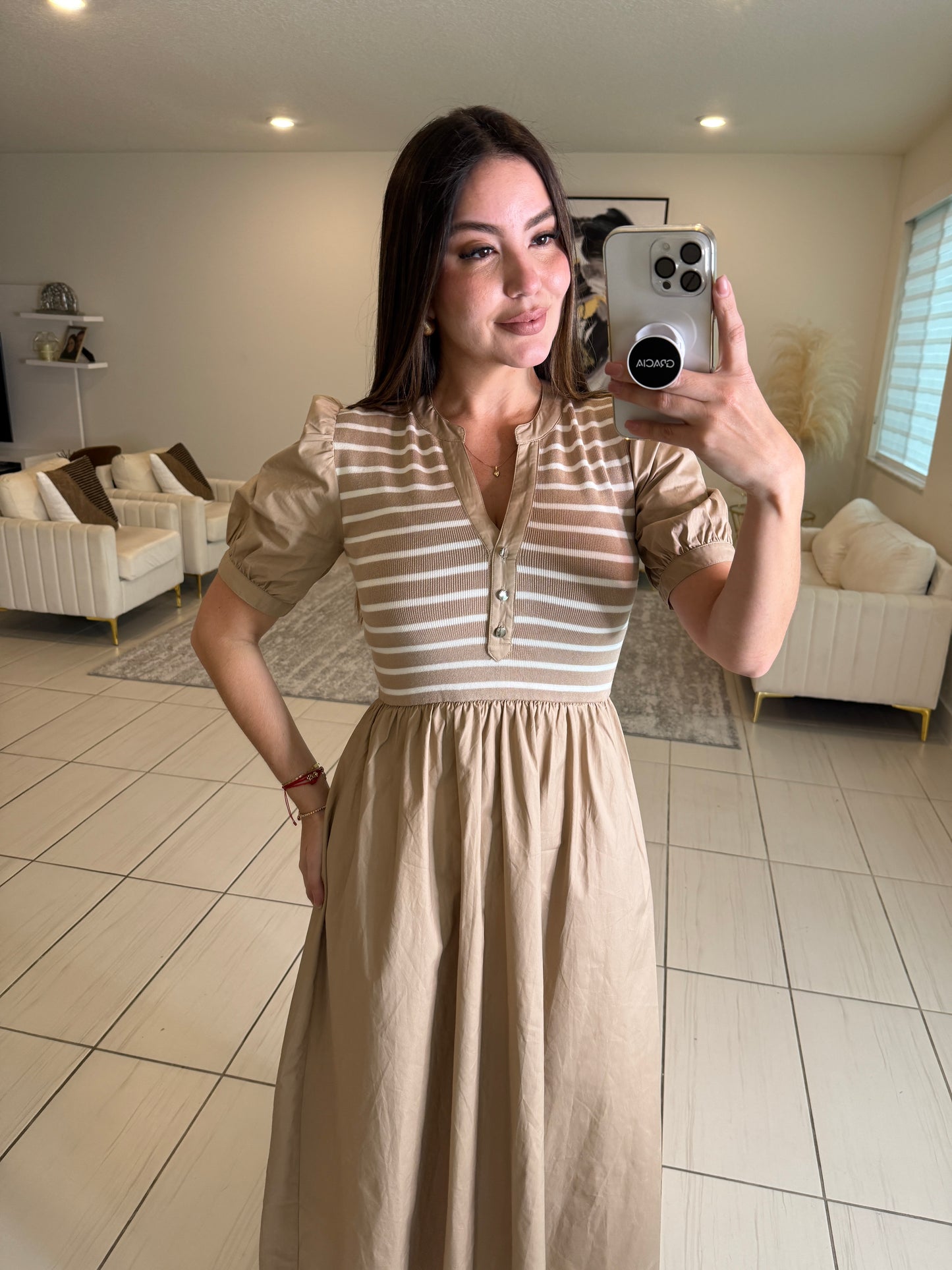 Lustrous Dream Beige Midi Dress