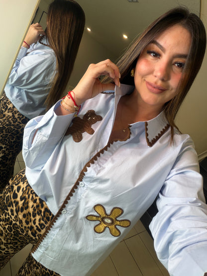 Structured Muse Light Blue Shirt Top