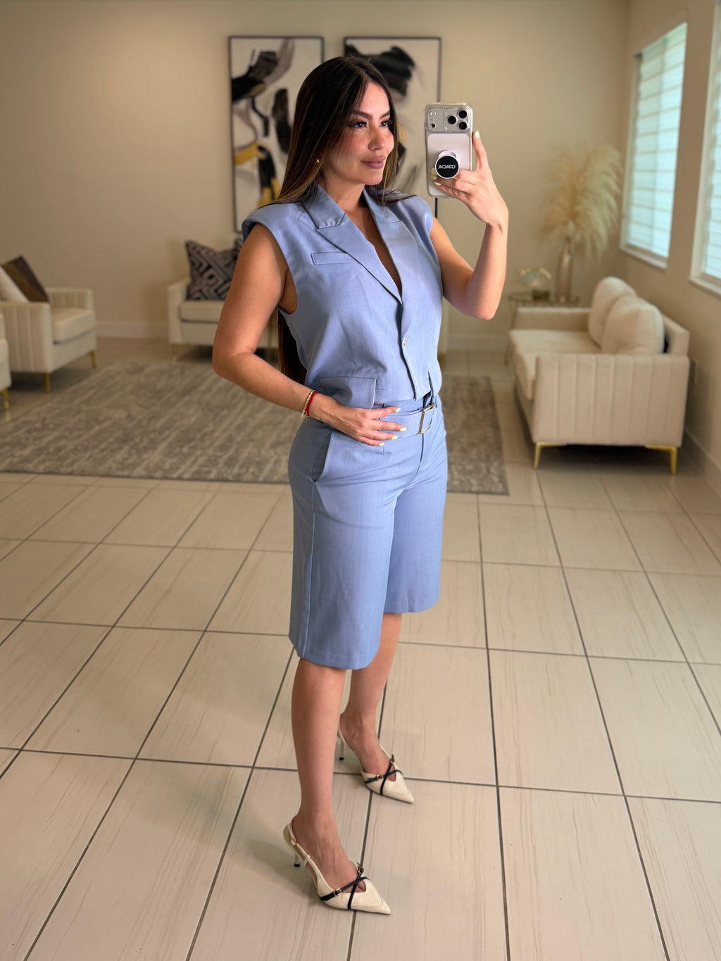 Refined Motion Blue Shorts Set