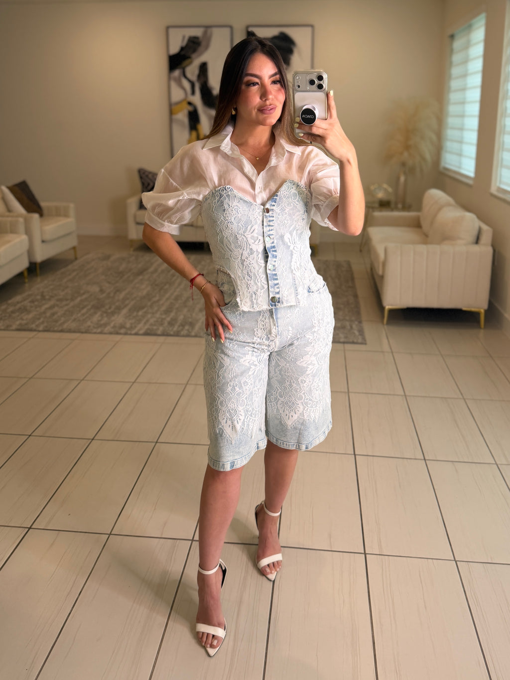 Power Muse Denim Lace Shorts Set