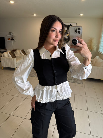 Favorite Contrast White and Black Shirt