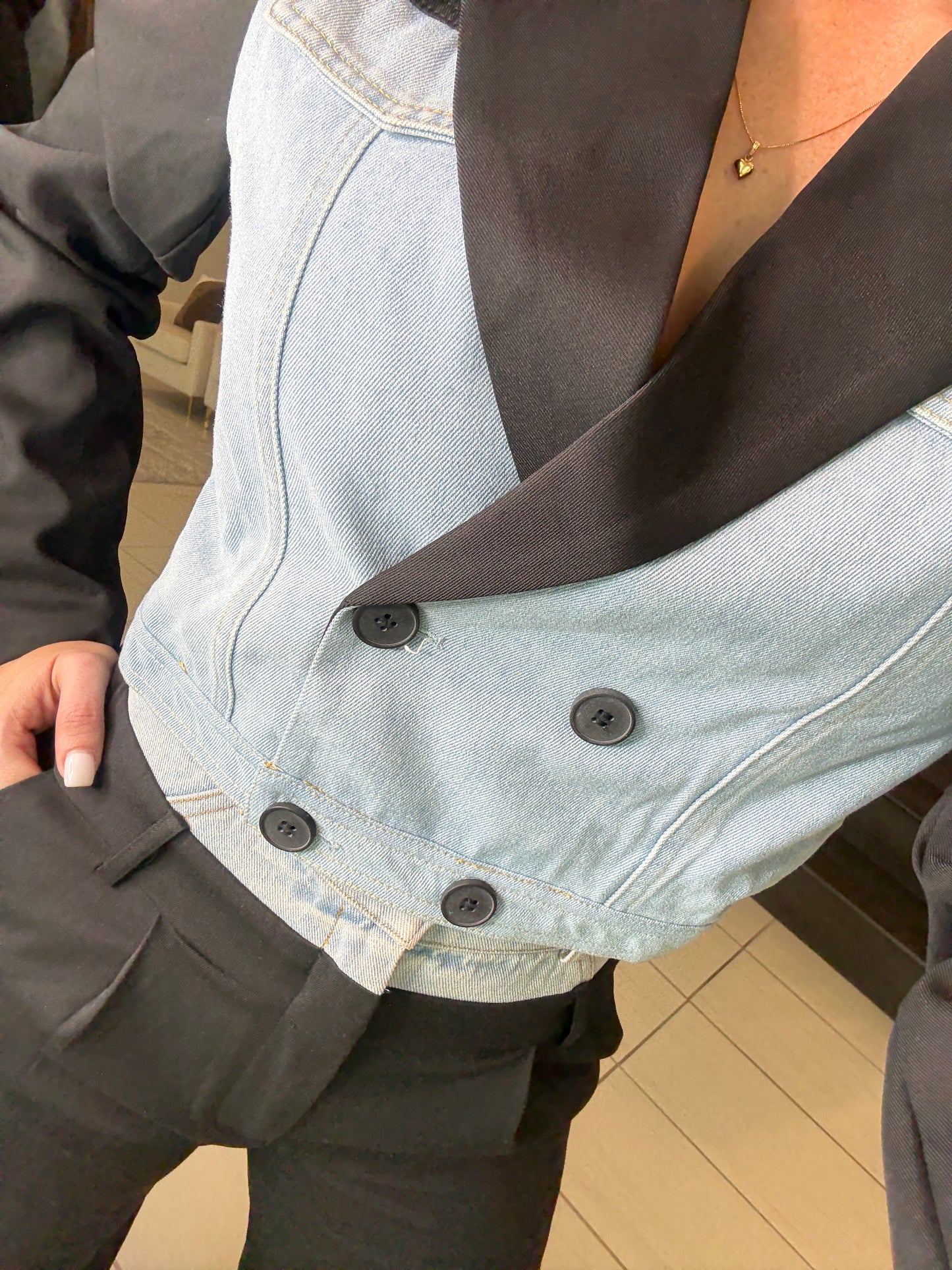 Iconic Contrast Black and Denim Jacket