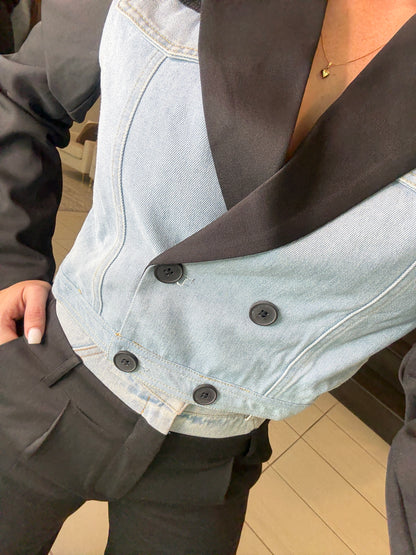 Iconic Contrast Black and Denim Jacket