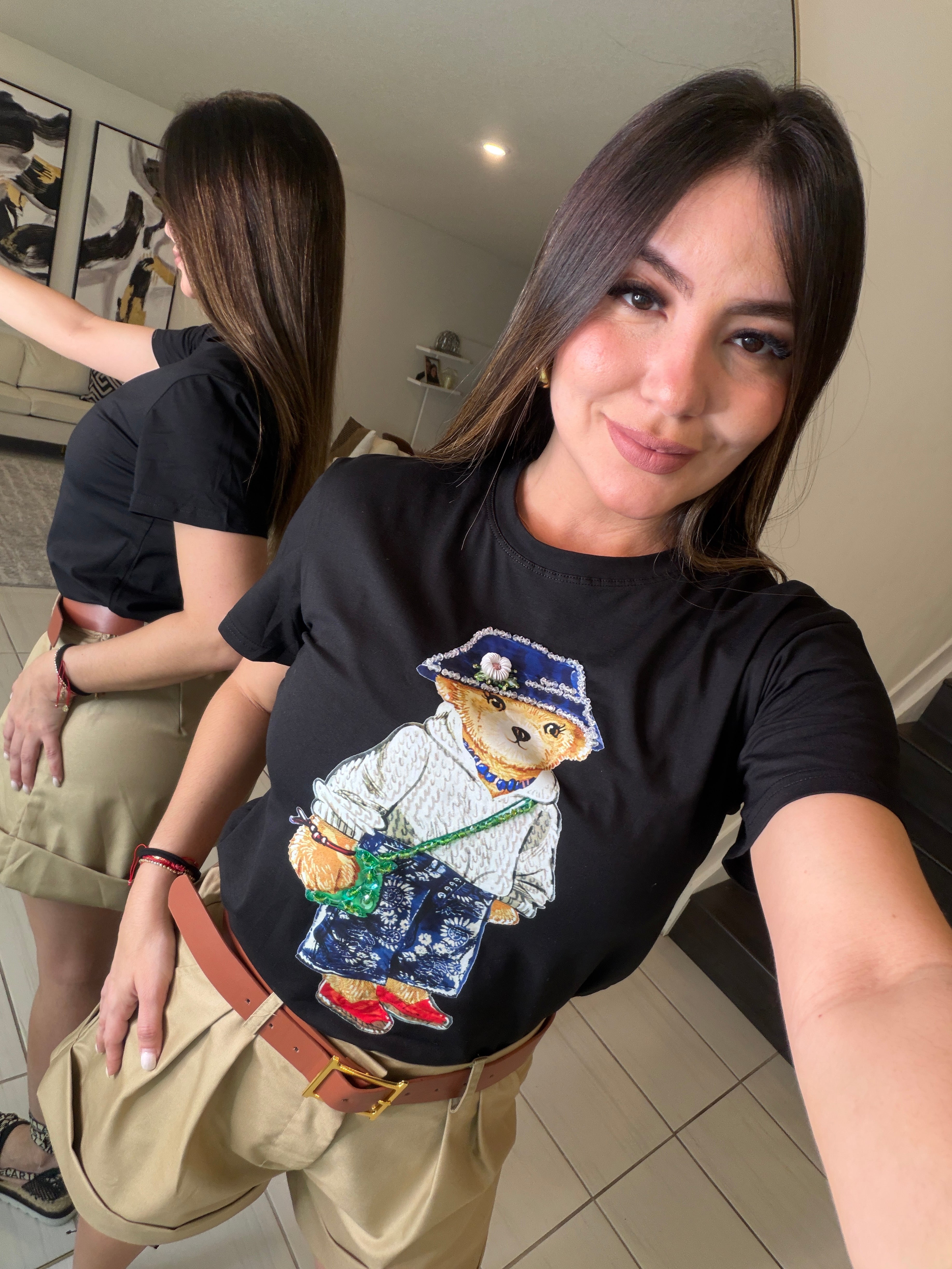 Cuttest Charming Bear Black Tshirt Top