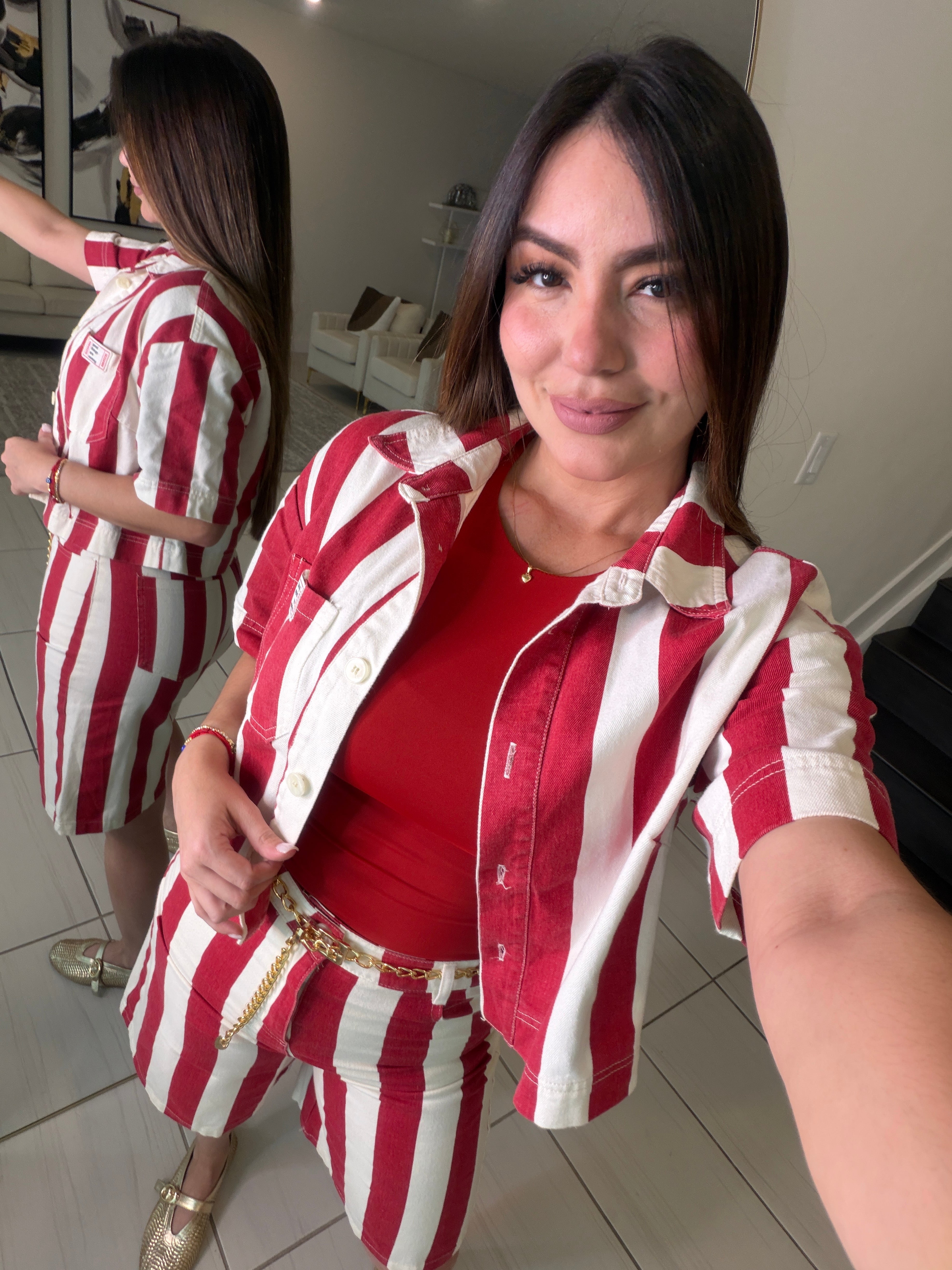 Divine Striped Red and Beige Set