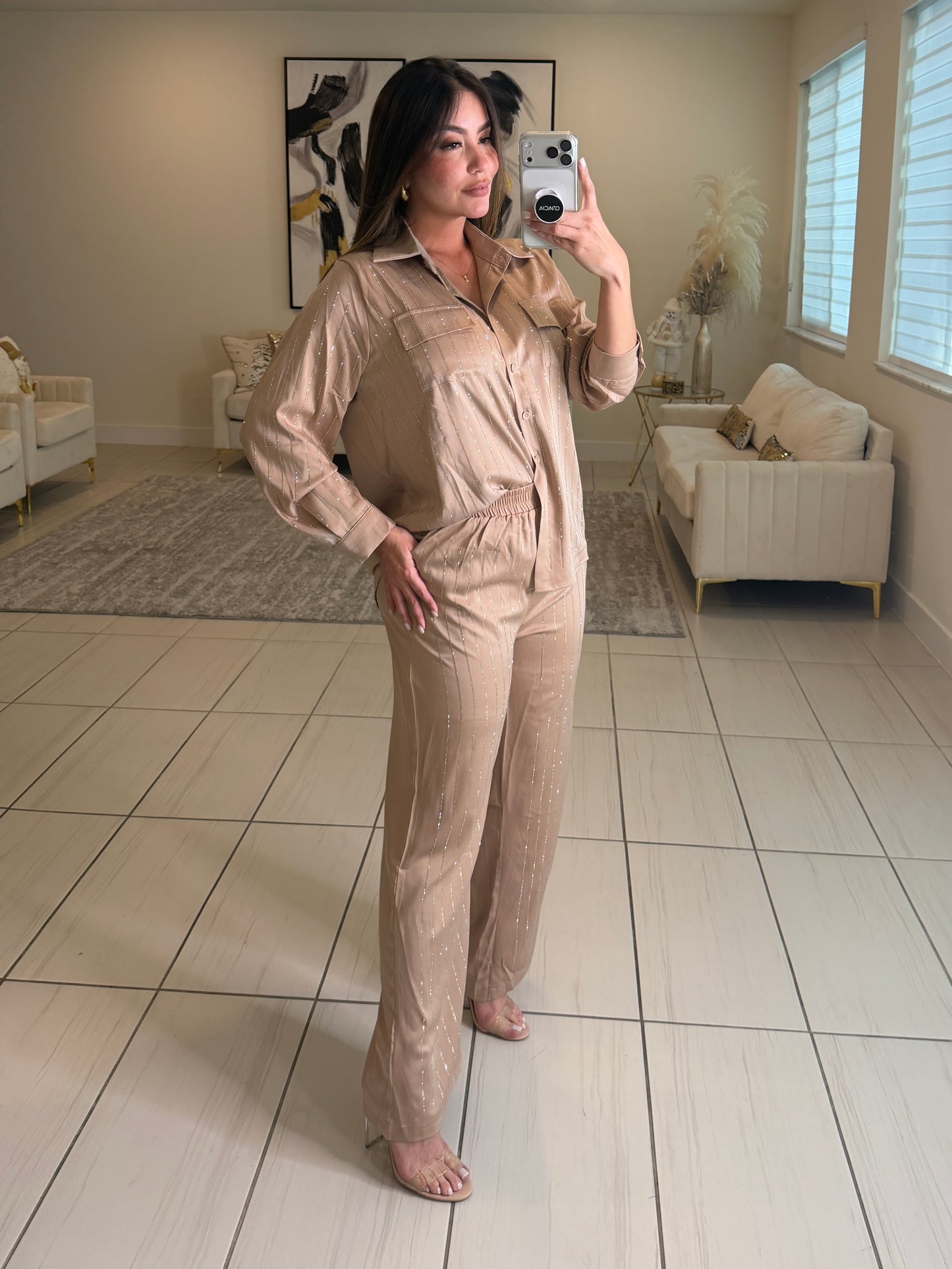 Royal Rhinestones Champagne Pant Set