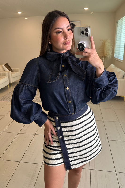 Elegant Bow Denim Top