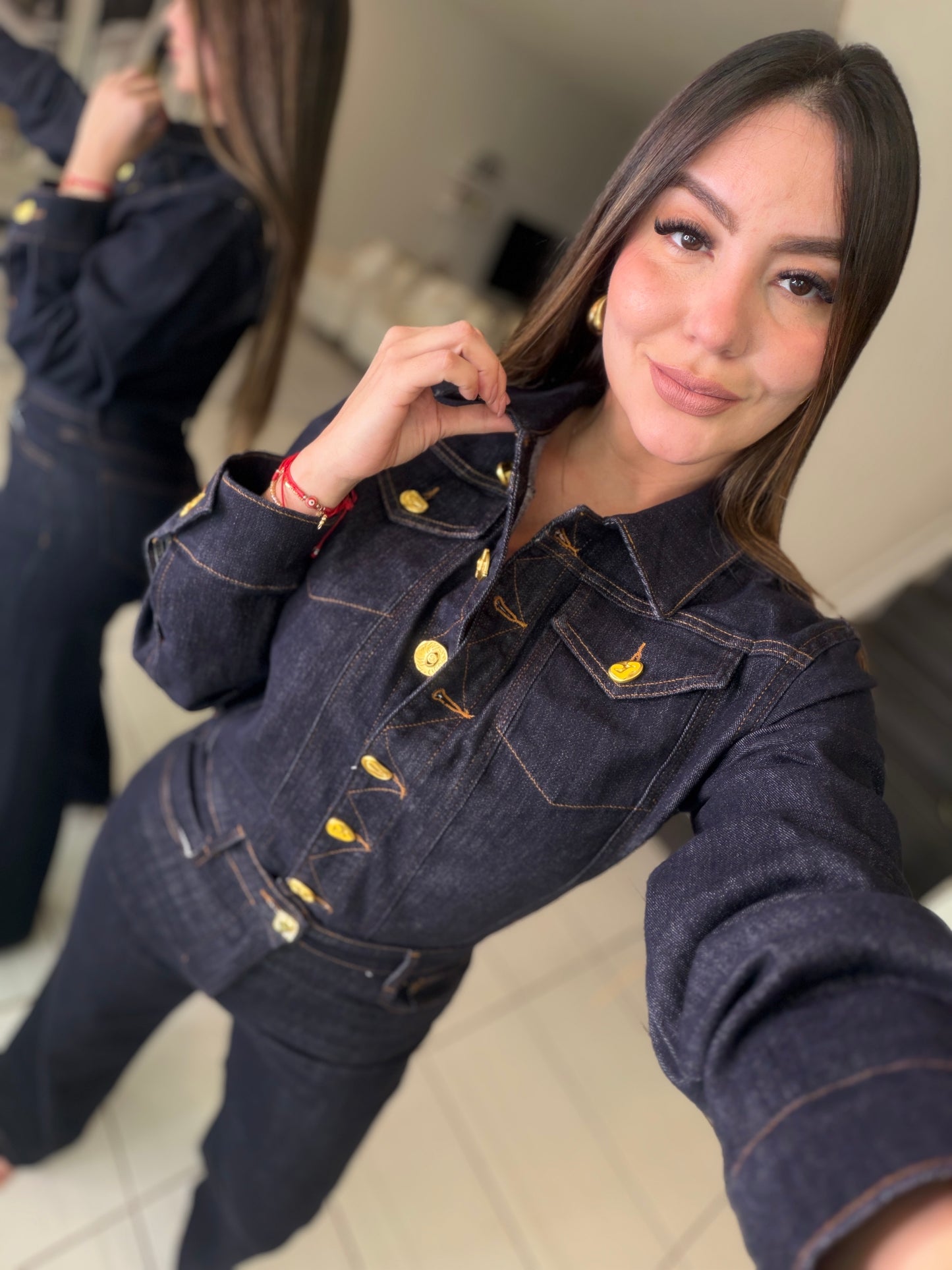 Luxe Gold Button Denim Pant Set