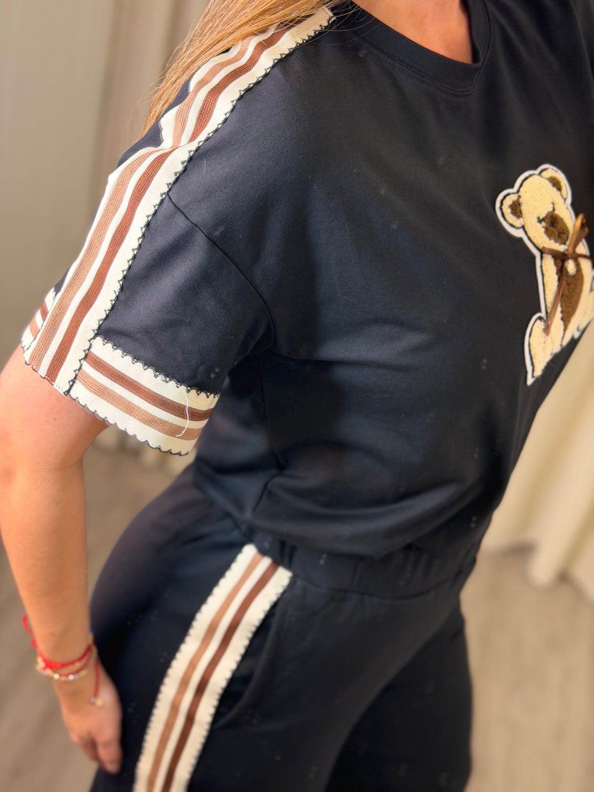 Teddy Stripe Black Pant Set