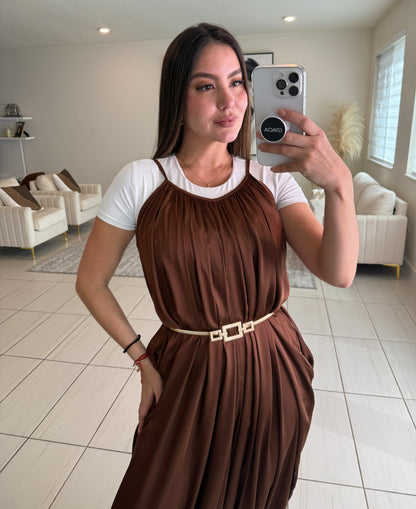 Effortless Essence Ruched Brown Jumpsuit