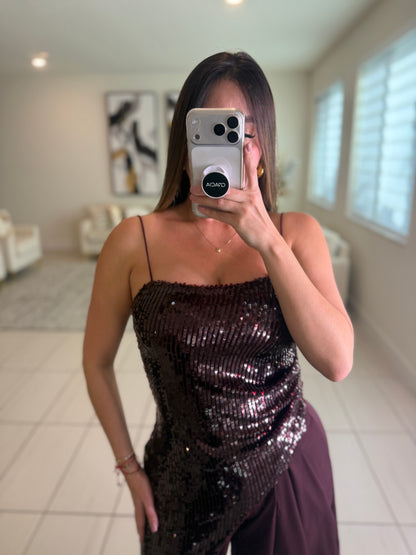 Midnight Glitz Sequin Burgundy Top