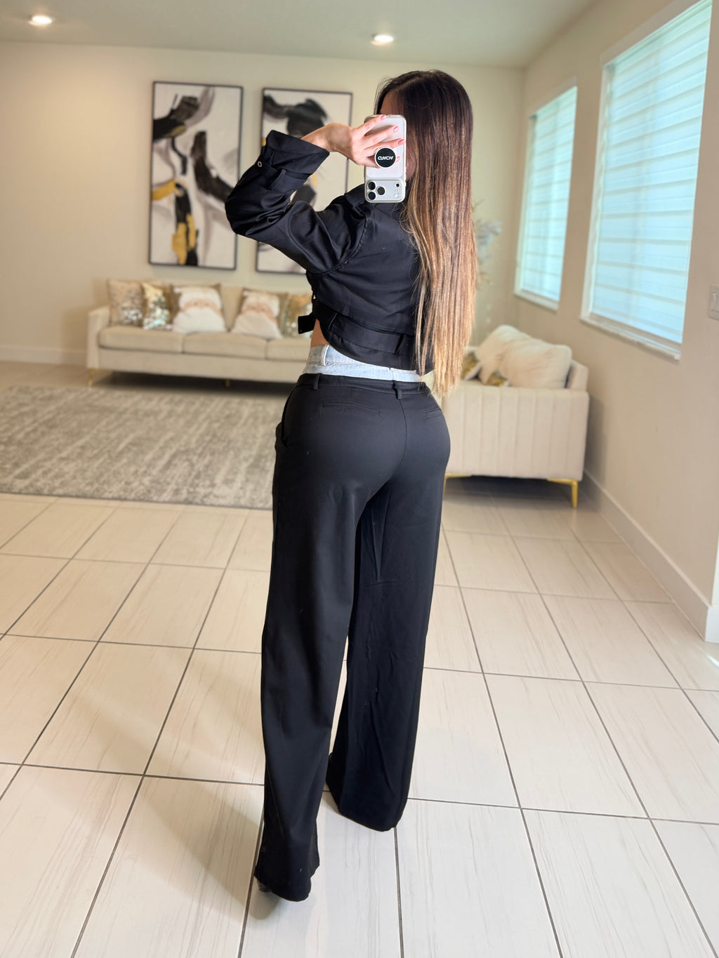 Iconic Contrast Black and Denim Pants