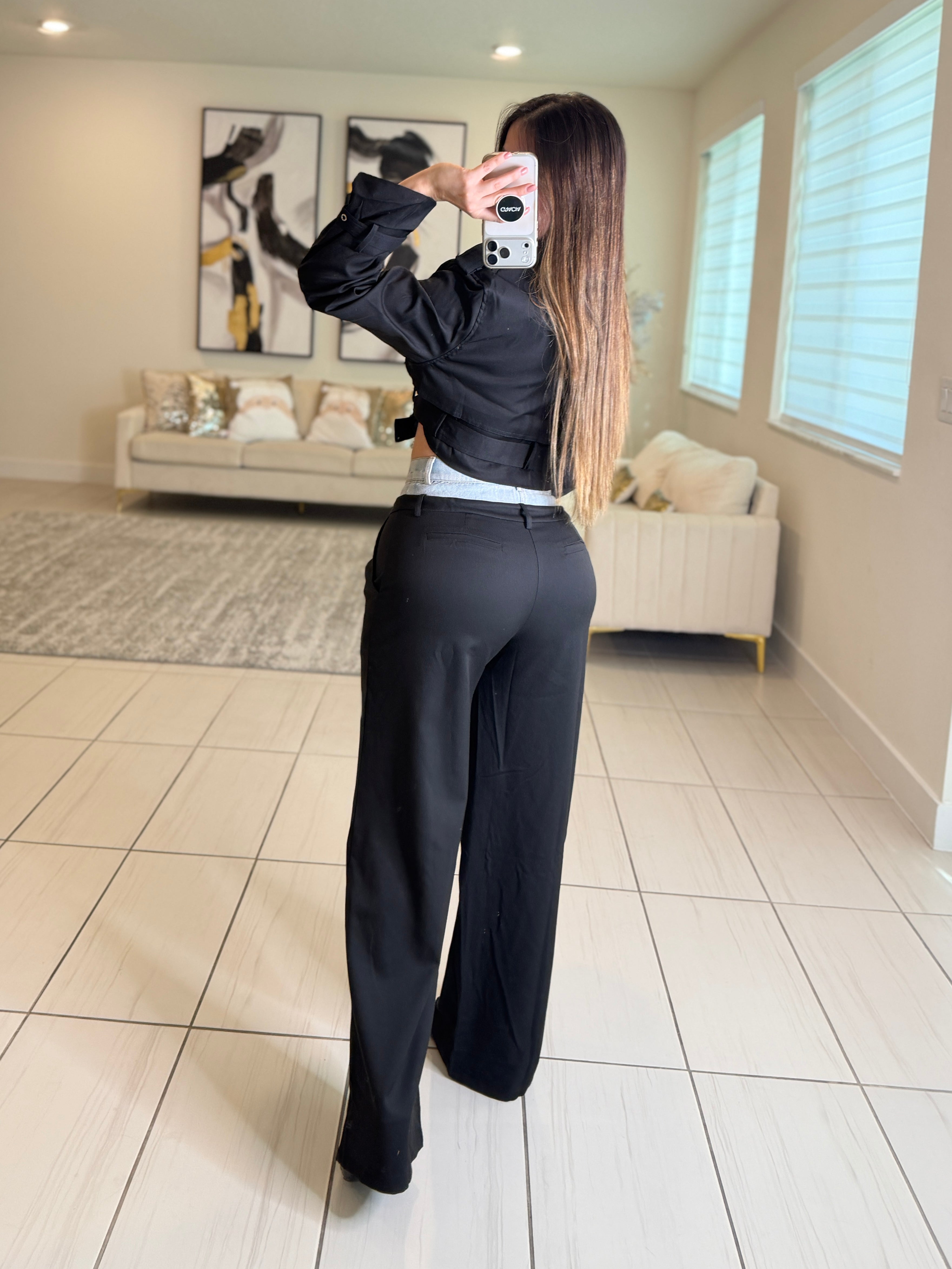 Iconic Contrast Black and Denim Pants