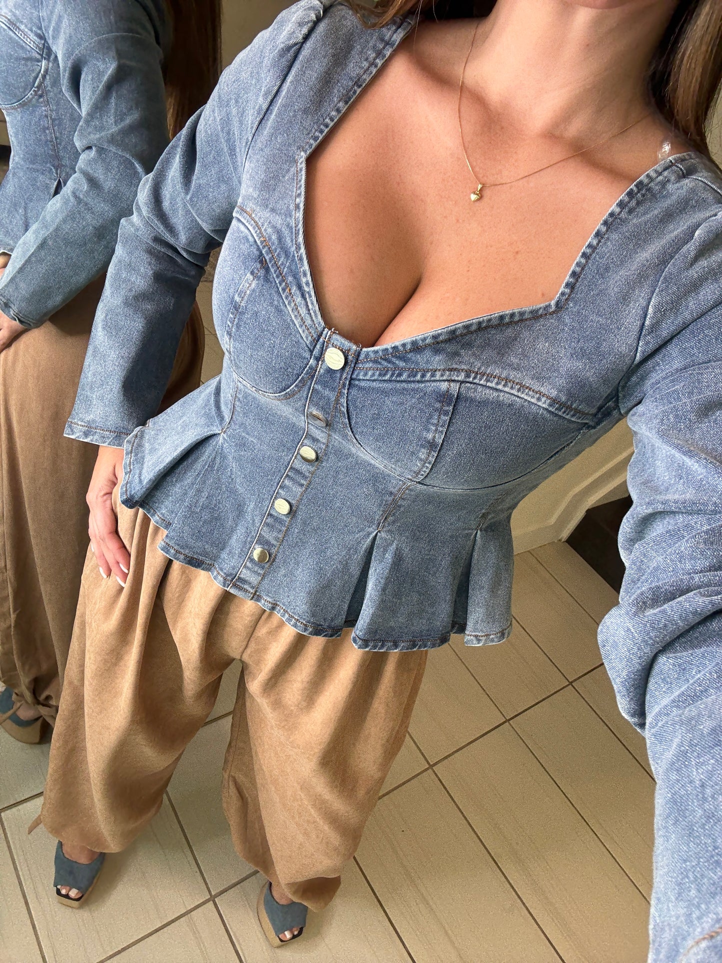 Peplum perfection Blue Denim Top