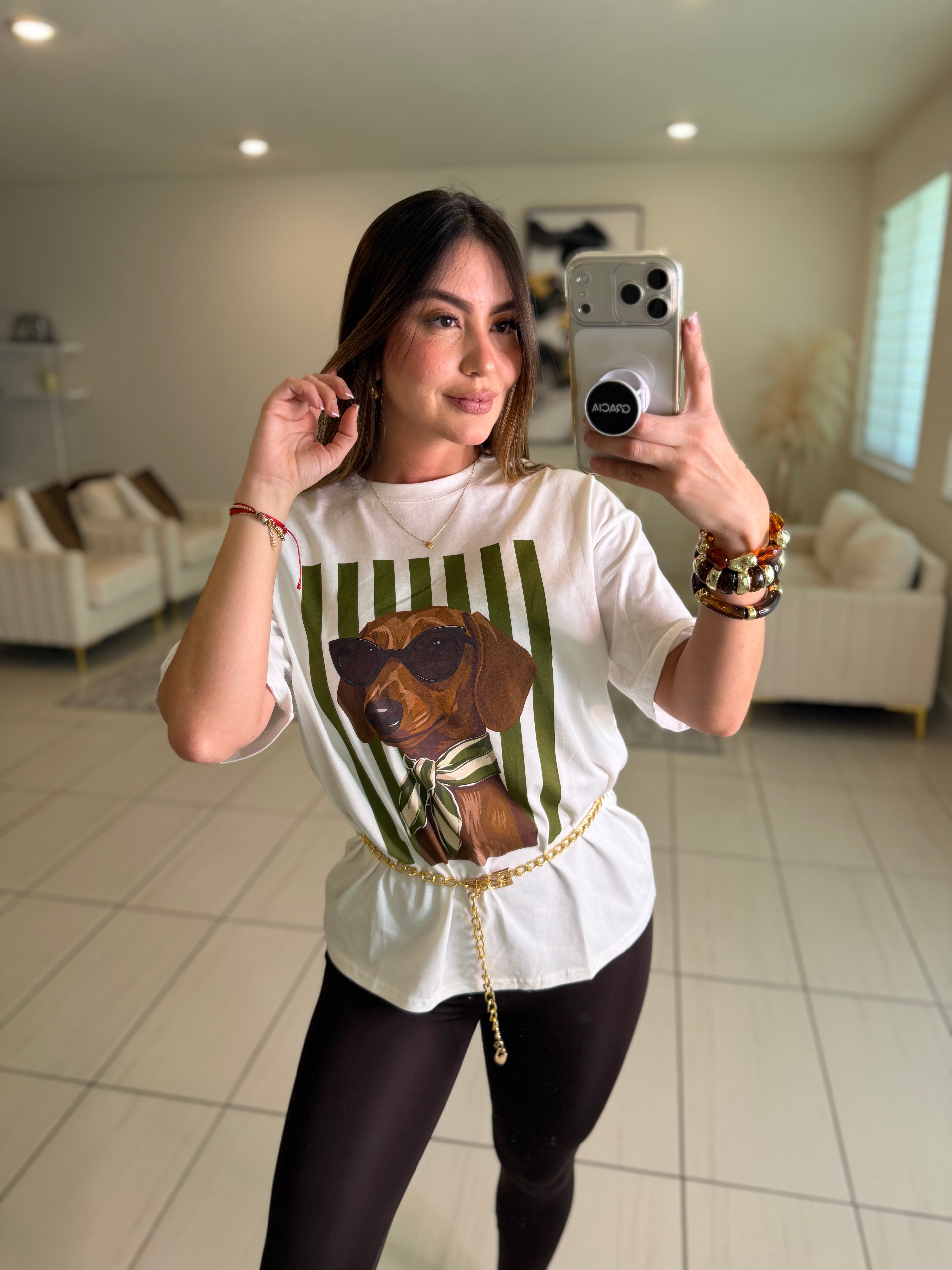 Chic Puppy Stripes White Tshirt