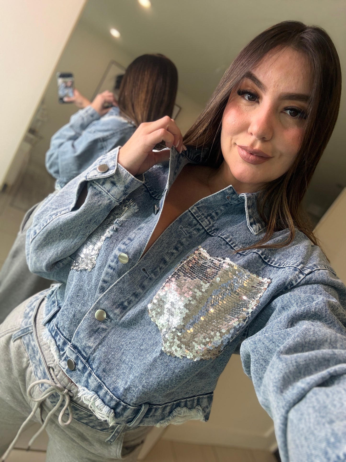 Radiance Silver Sequin Denim Jacket