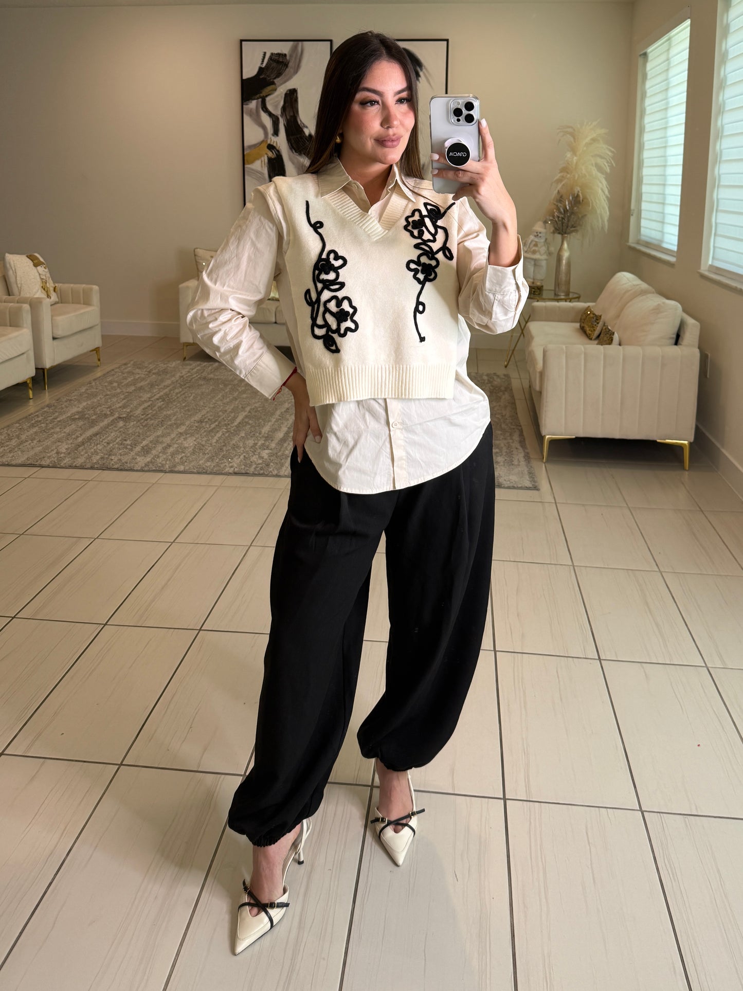 Parisian Stroll Beige Long-Sleeved Top