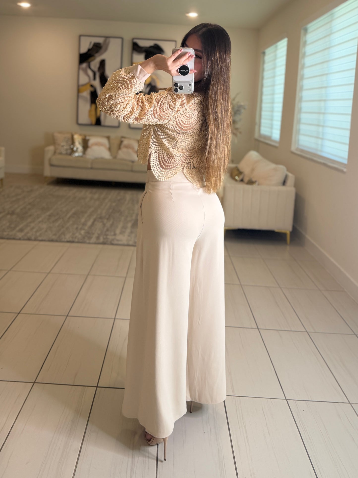 Sugar Vanilla Pearls Beige Top