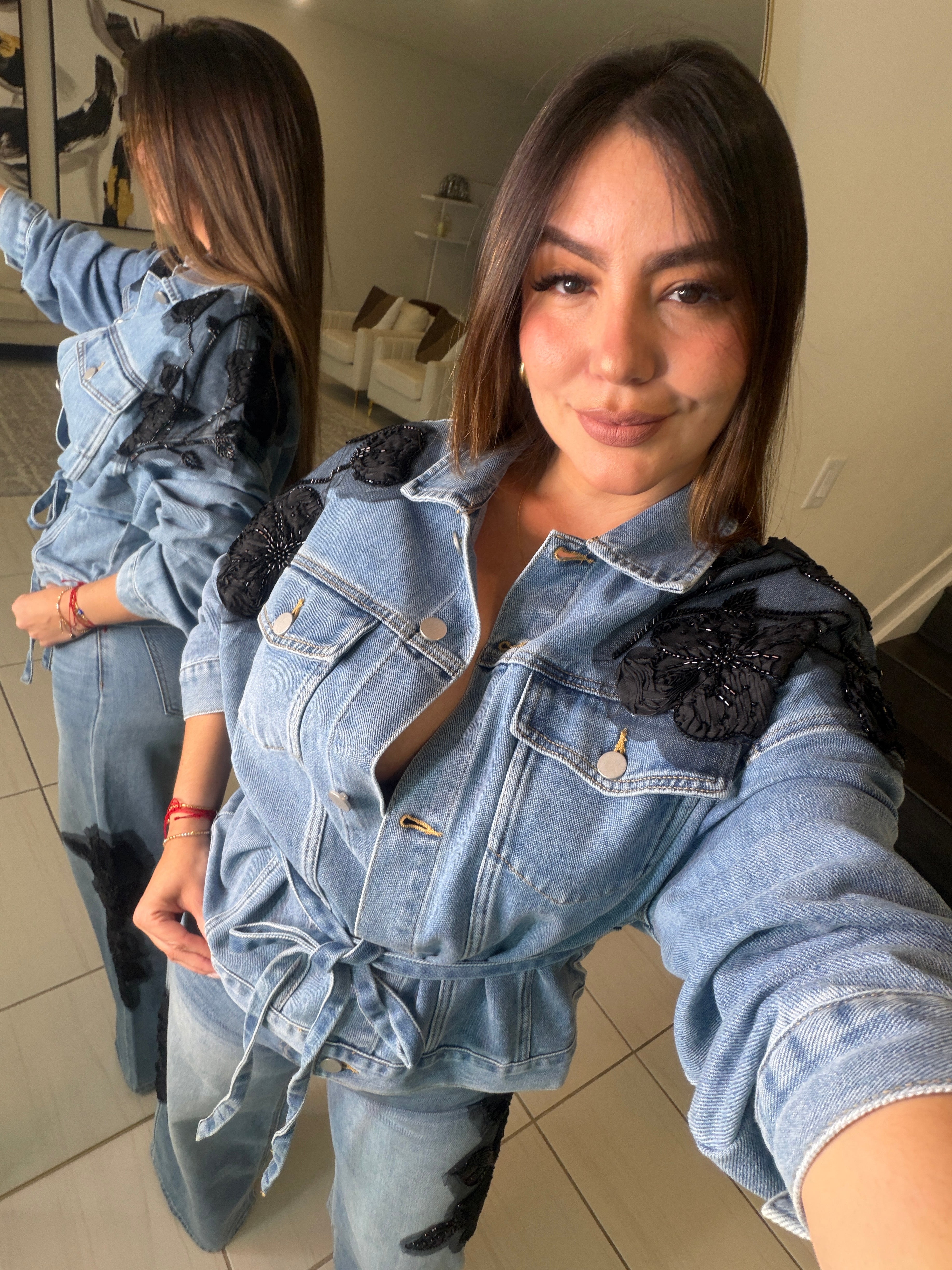 Black Prairie Denim Pant Set