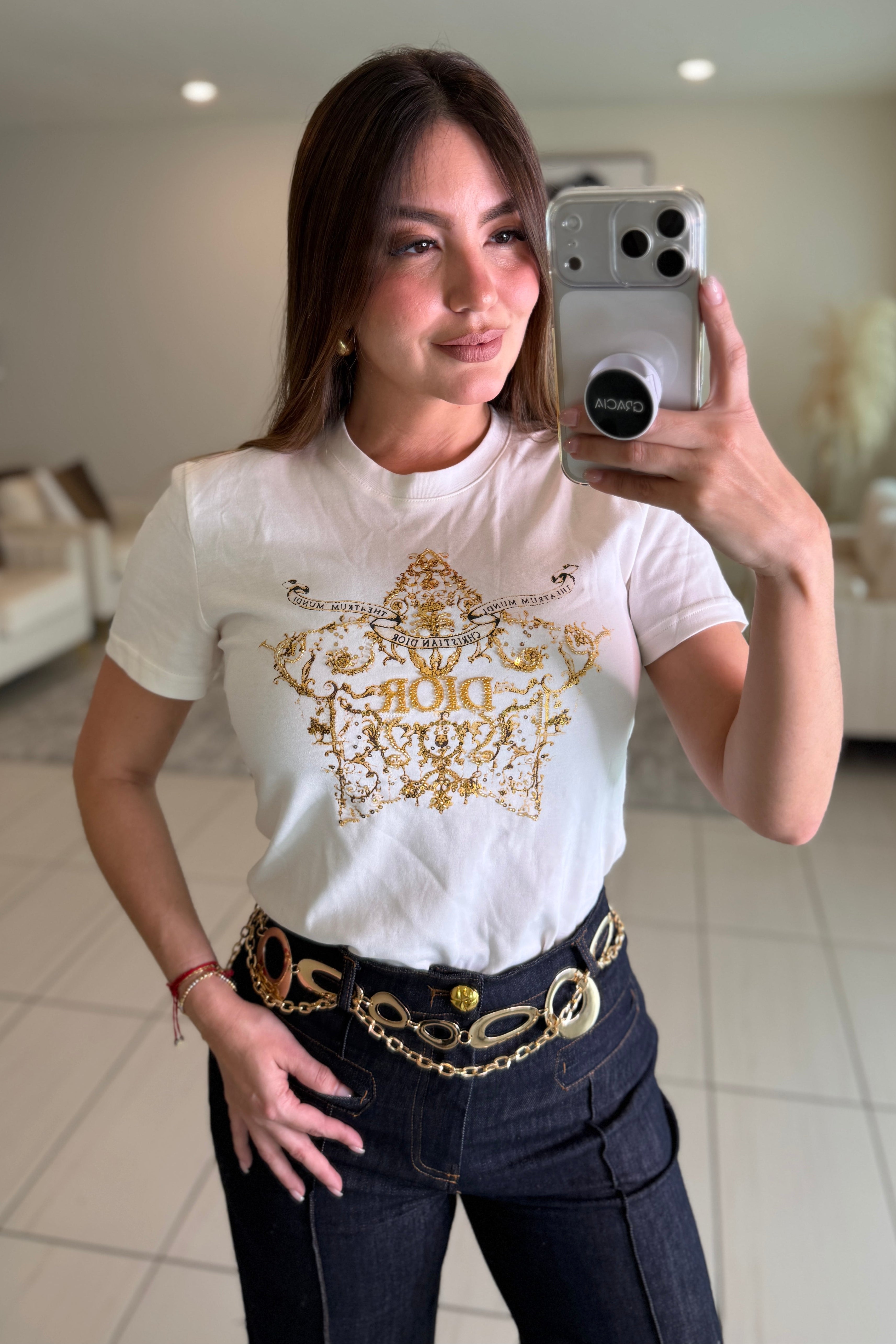 Iconic Gold Details White Tshirt
