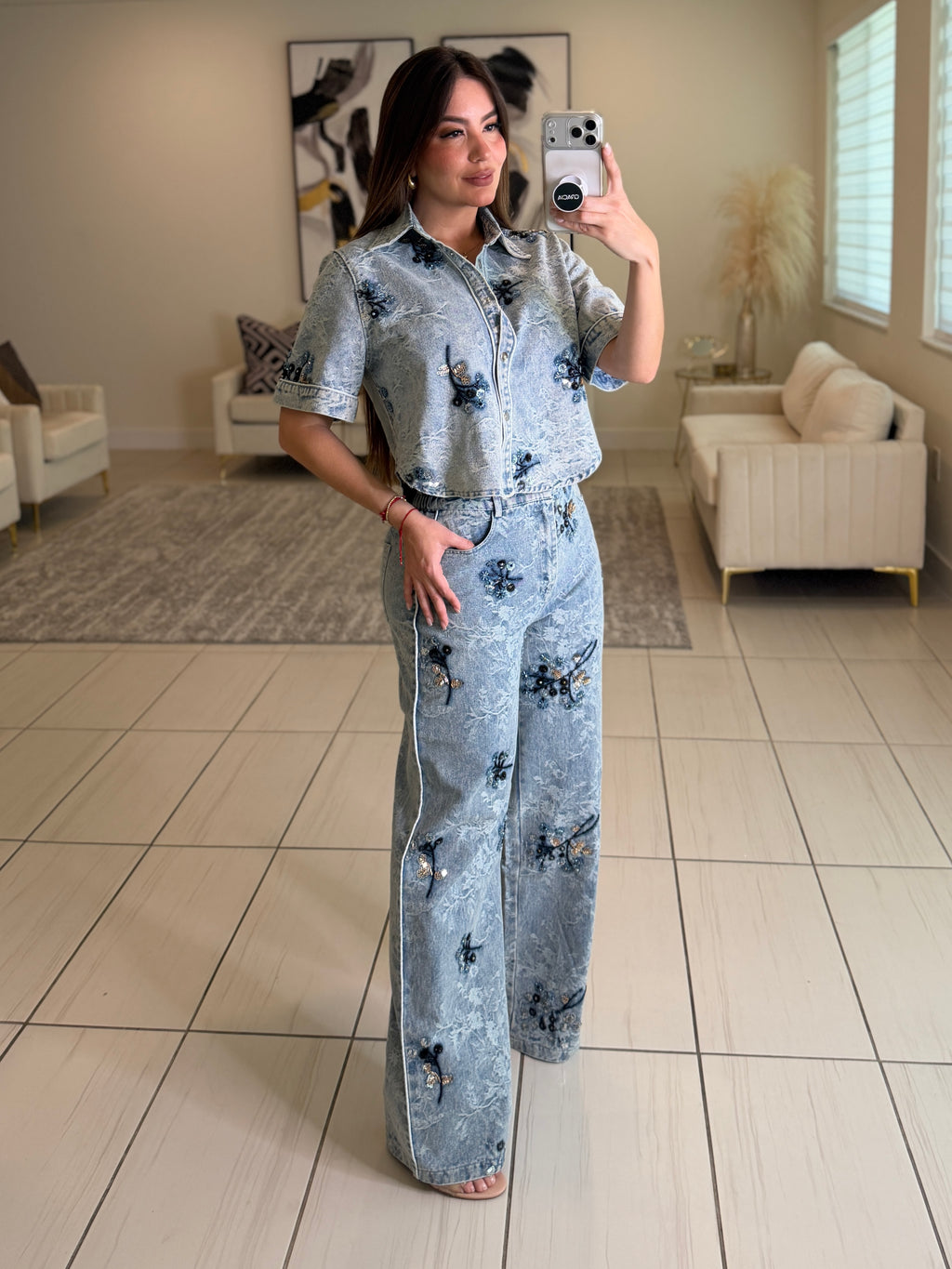 Perfect Details Denim Pant Set