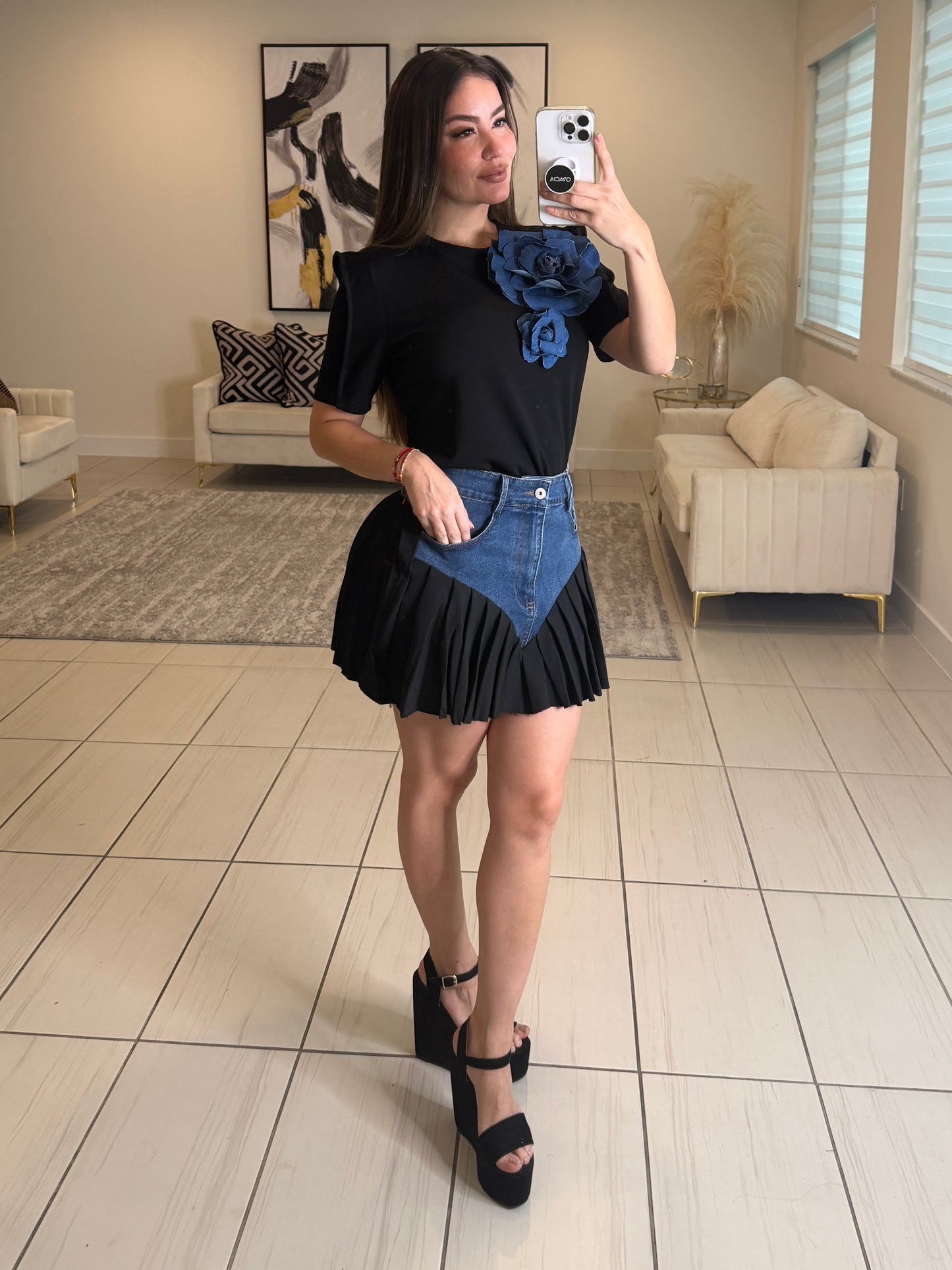 Strong Attraction Black and Denim Skort