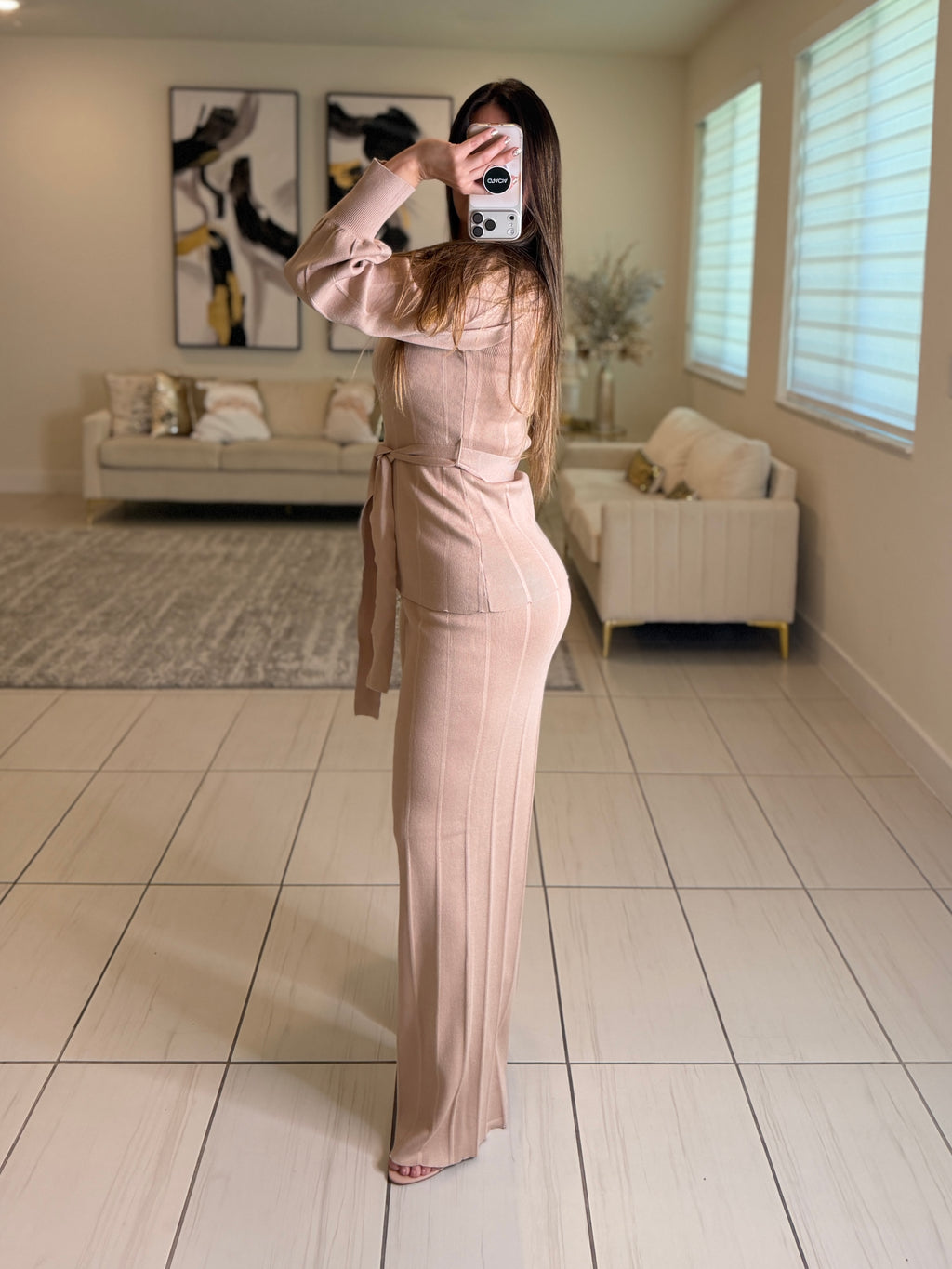Checkmate Knit Beige Pant Set