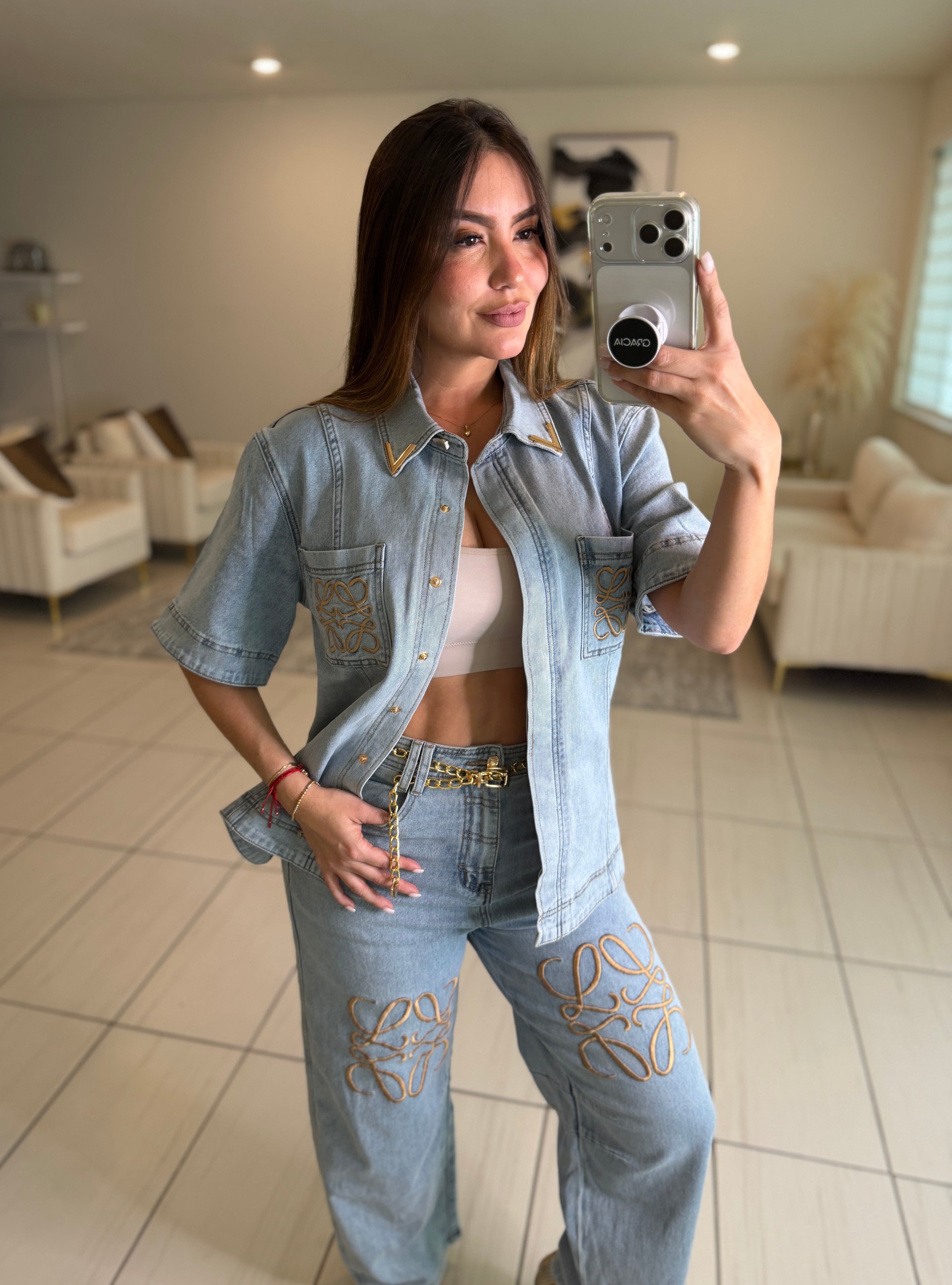 Iconic Light Denim Pant Set