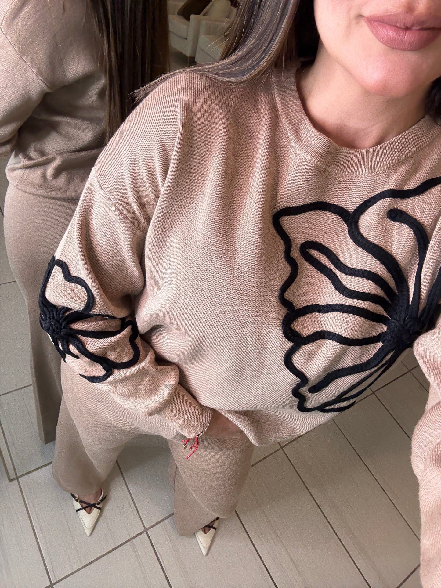 Woven Serenity Knit Beige Pant Set