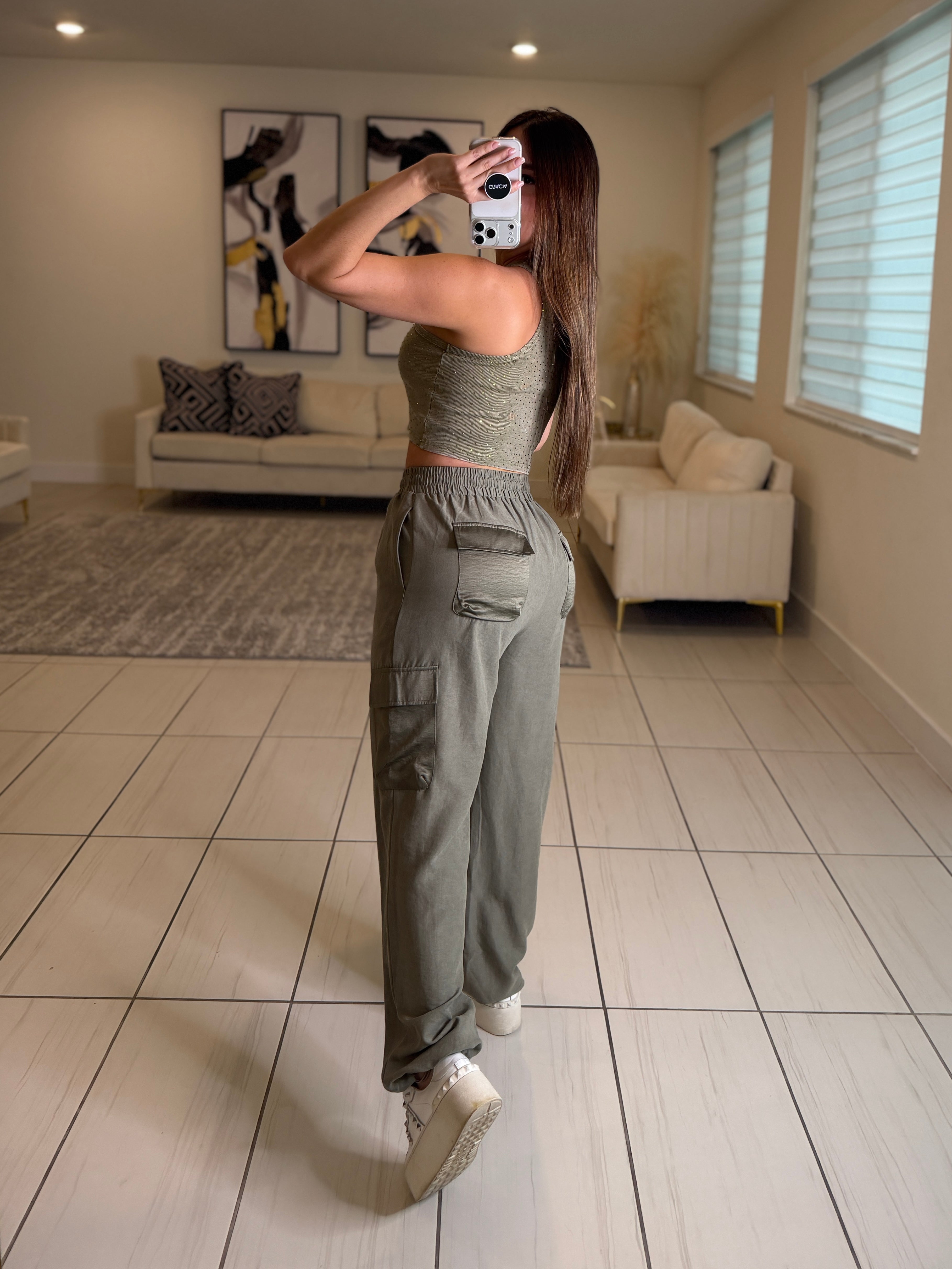 Glow Up Rhinestones Green Tank Top