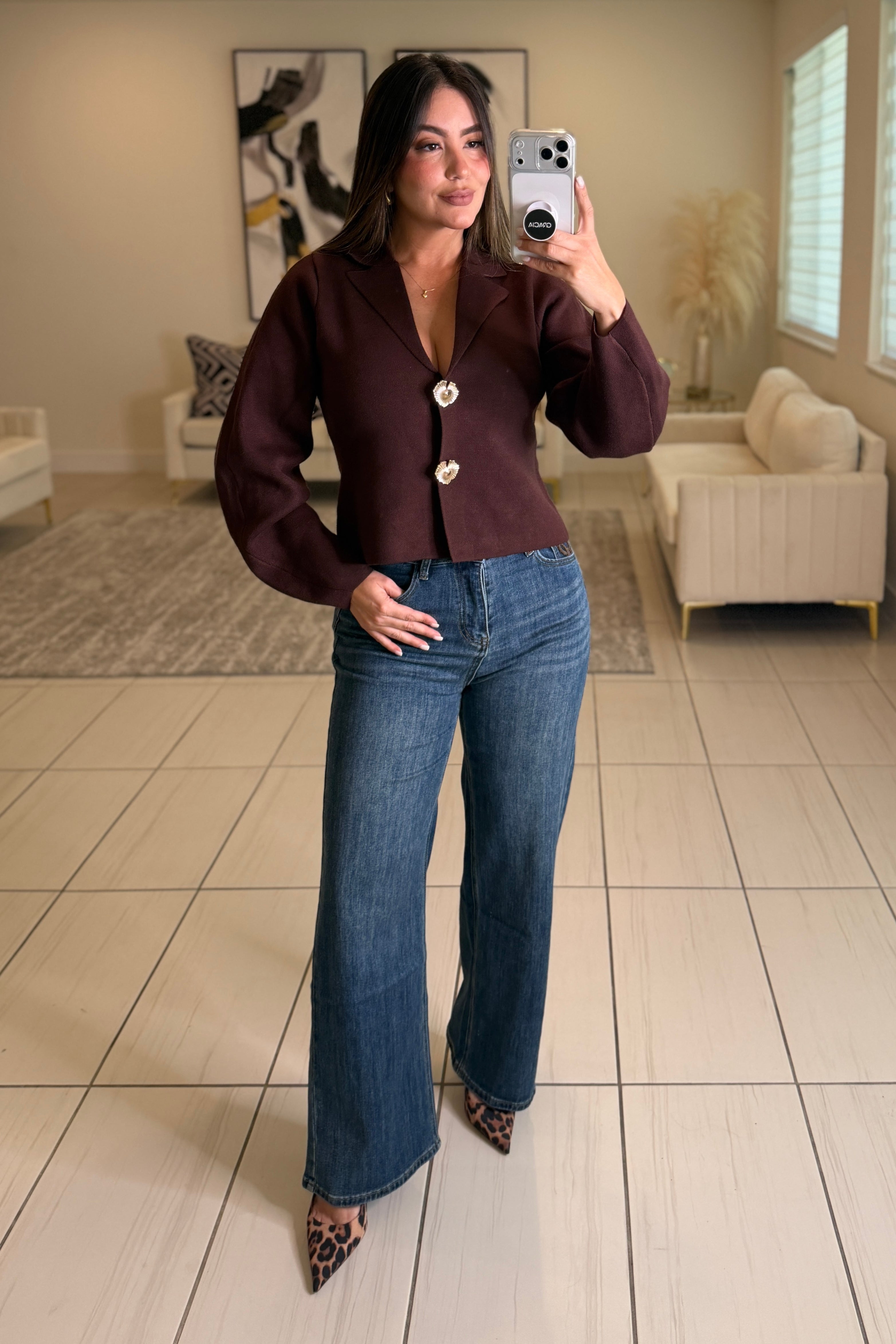 Empire Code Knit Brown Sweater