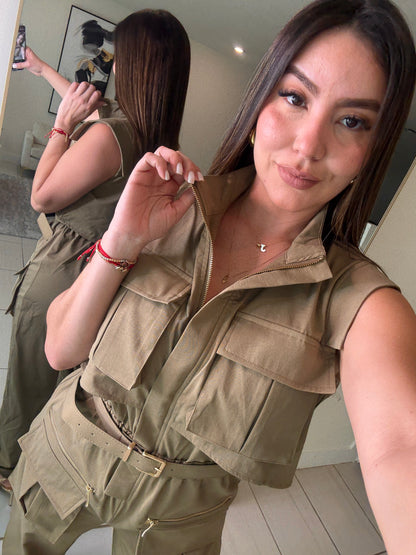 Forgive The Night Ruched Taupe Jumpsuit